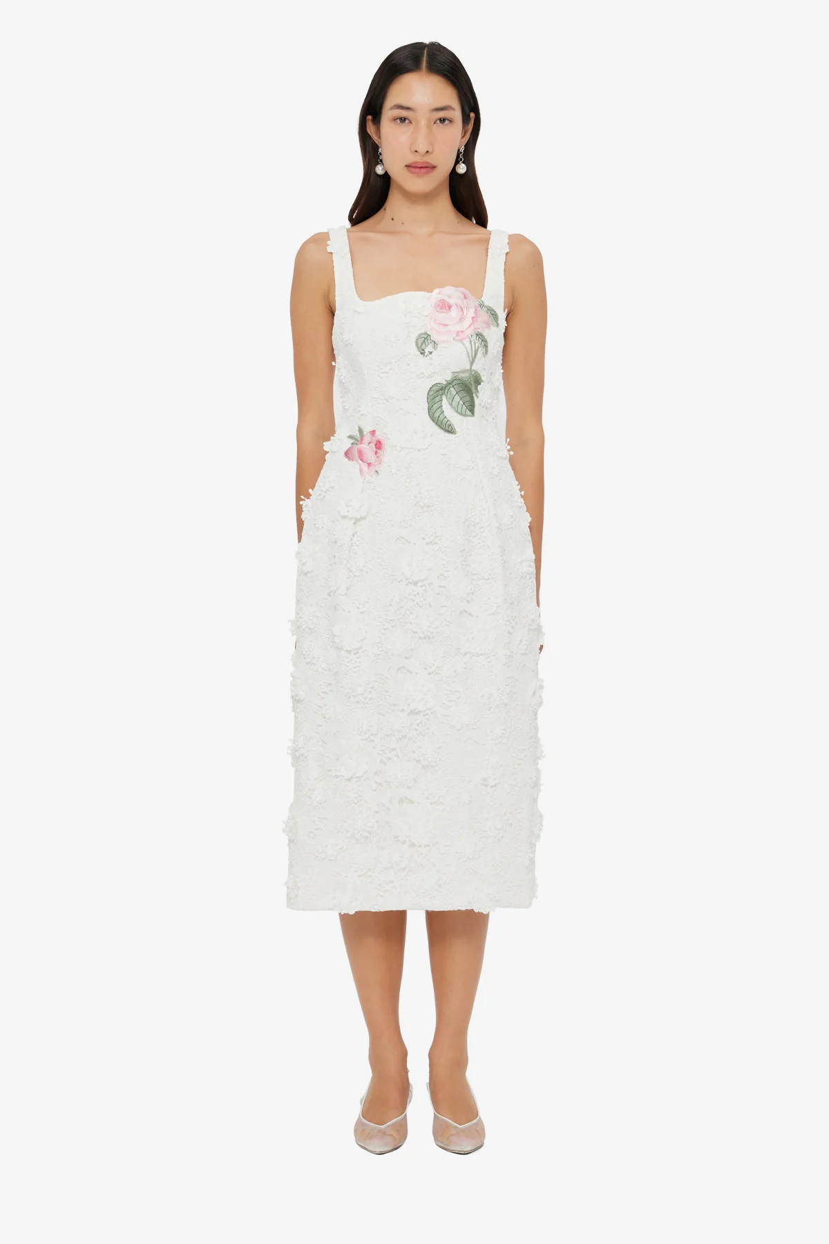Larissa Embroidered Lace Midi Dress - Snow