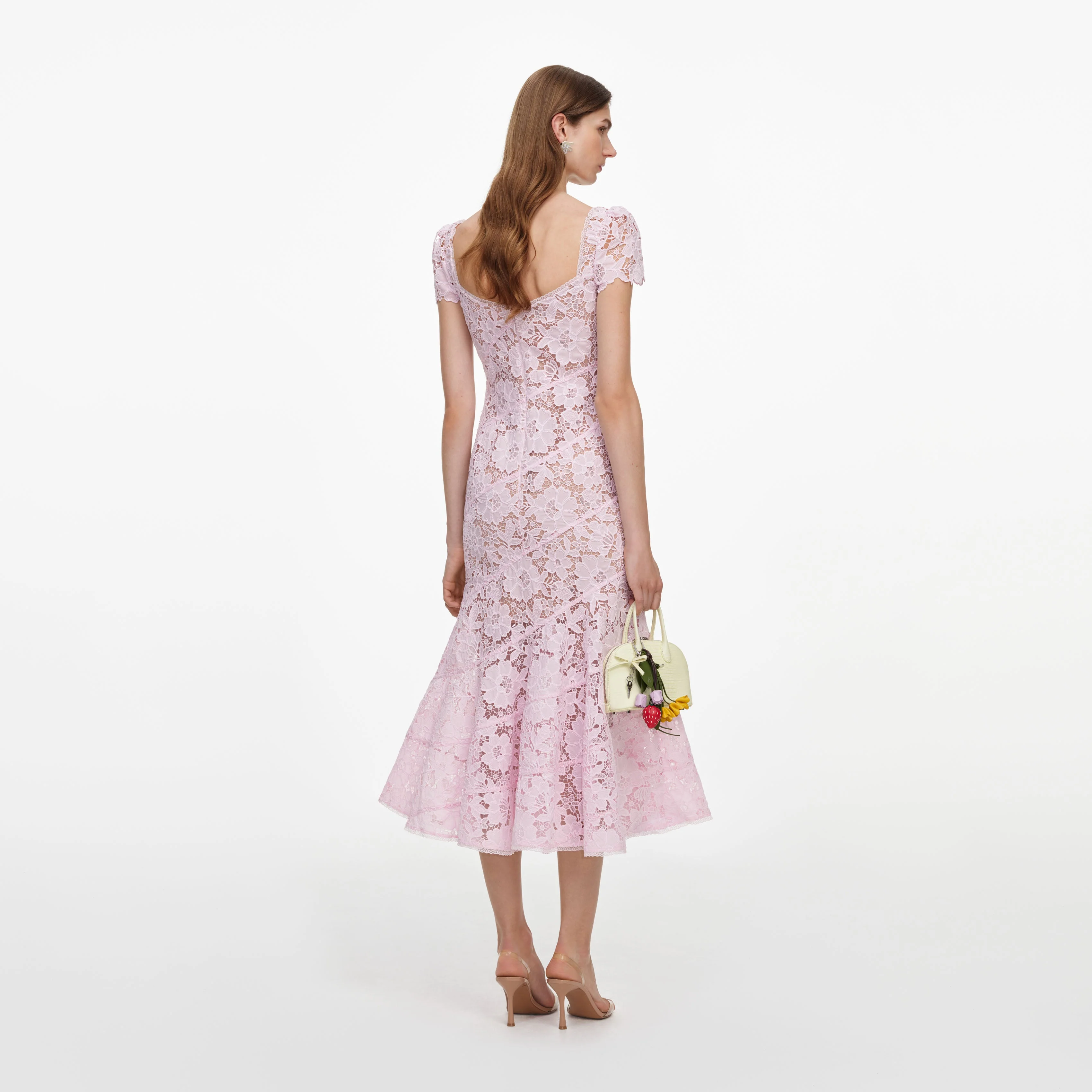 Pink Spiral Lace Midi Dress