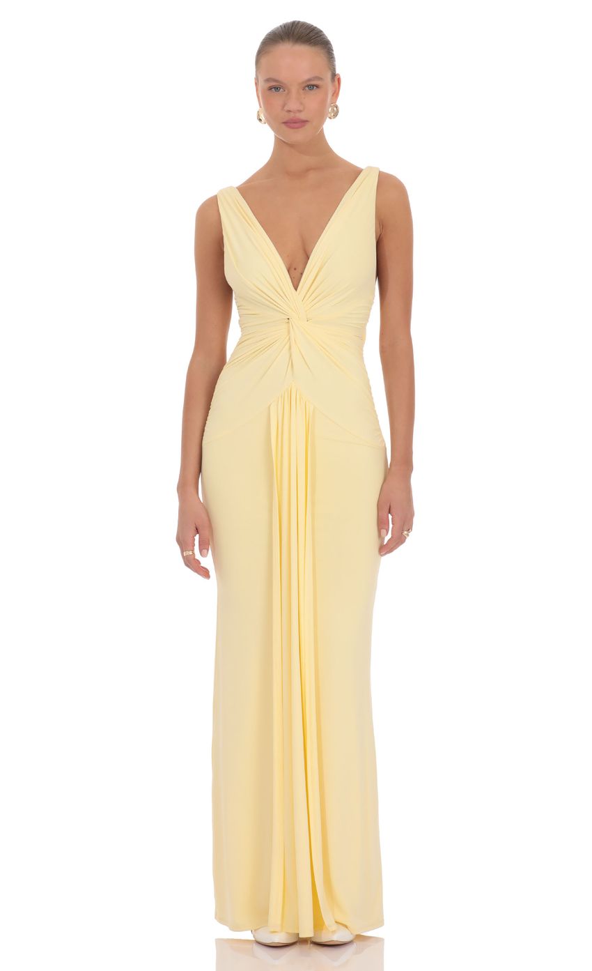 Twist Front Plunge Maxi Dress in Butter Yellow