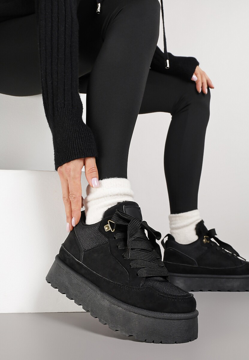 Czarne Sneakersy Śniegowce na Platformie Velavine