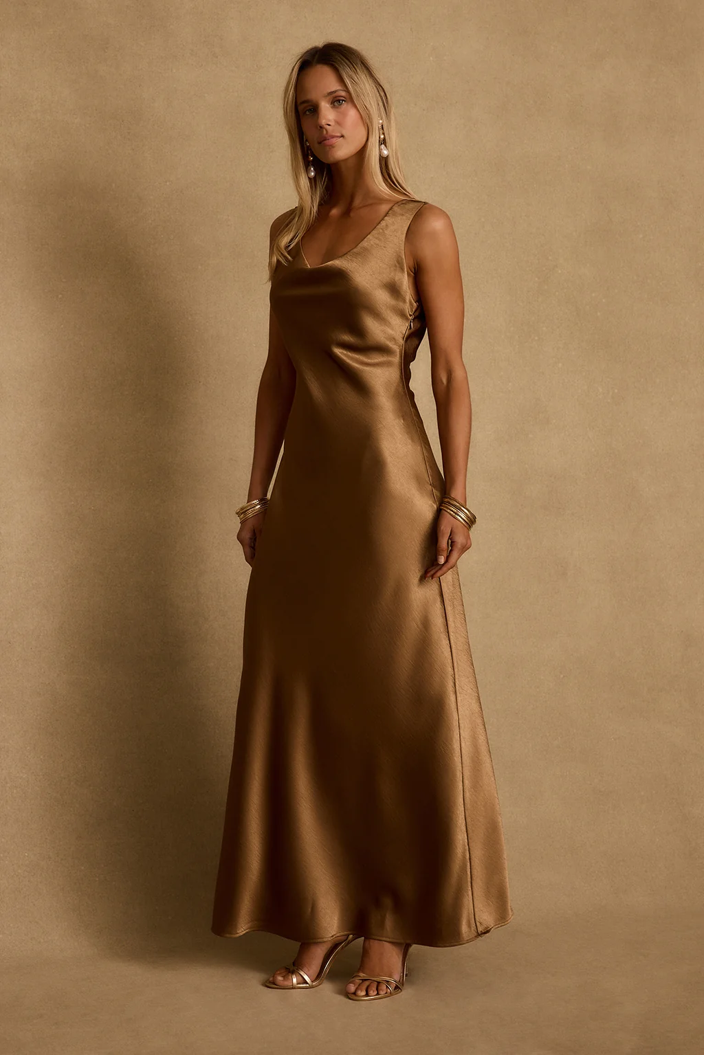 Dolce Bronze Satin Maxi Dress