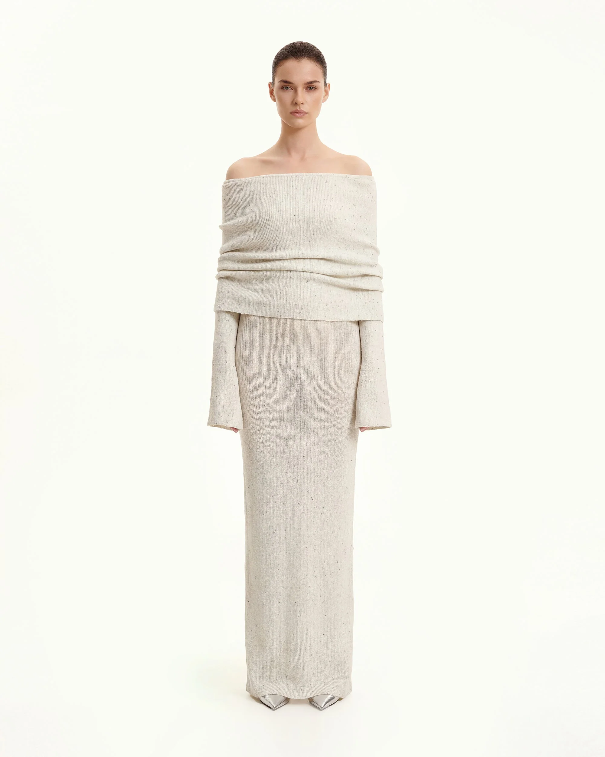 Knit Off-Shoulder Maxi Dress - Cream