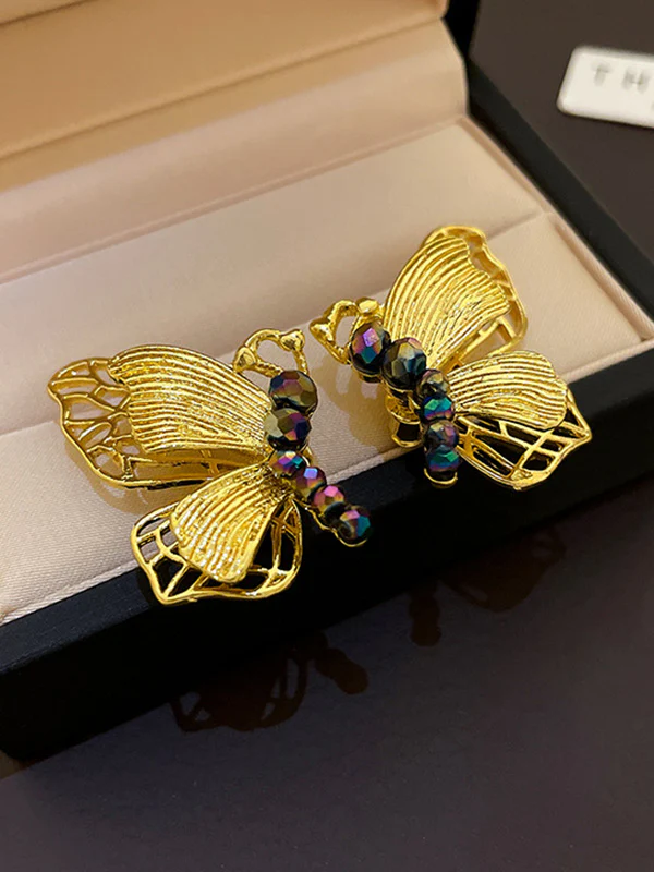 Butterfly Shape Rhine Stones Drop Earrings
