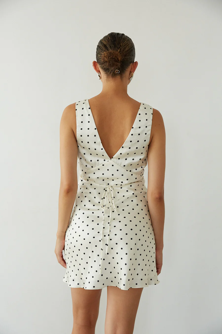 Annie Polka Dot Satin Mini Dress - luluinthesky