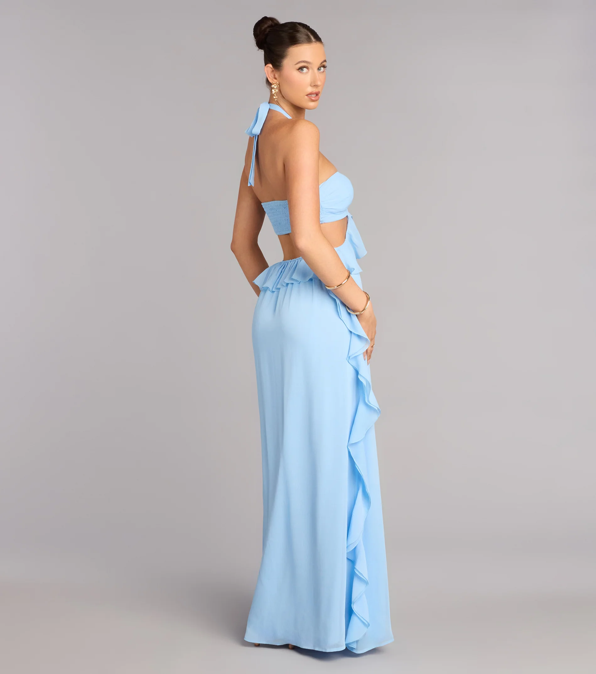Ruffle and Ready Chiffon Halter Maxi Dress - FASHION NOB