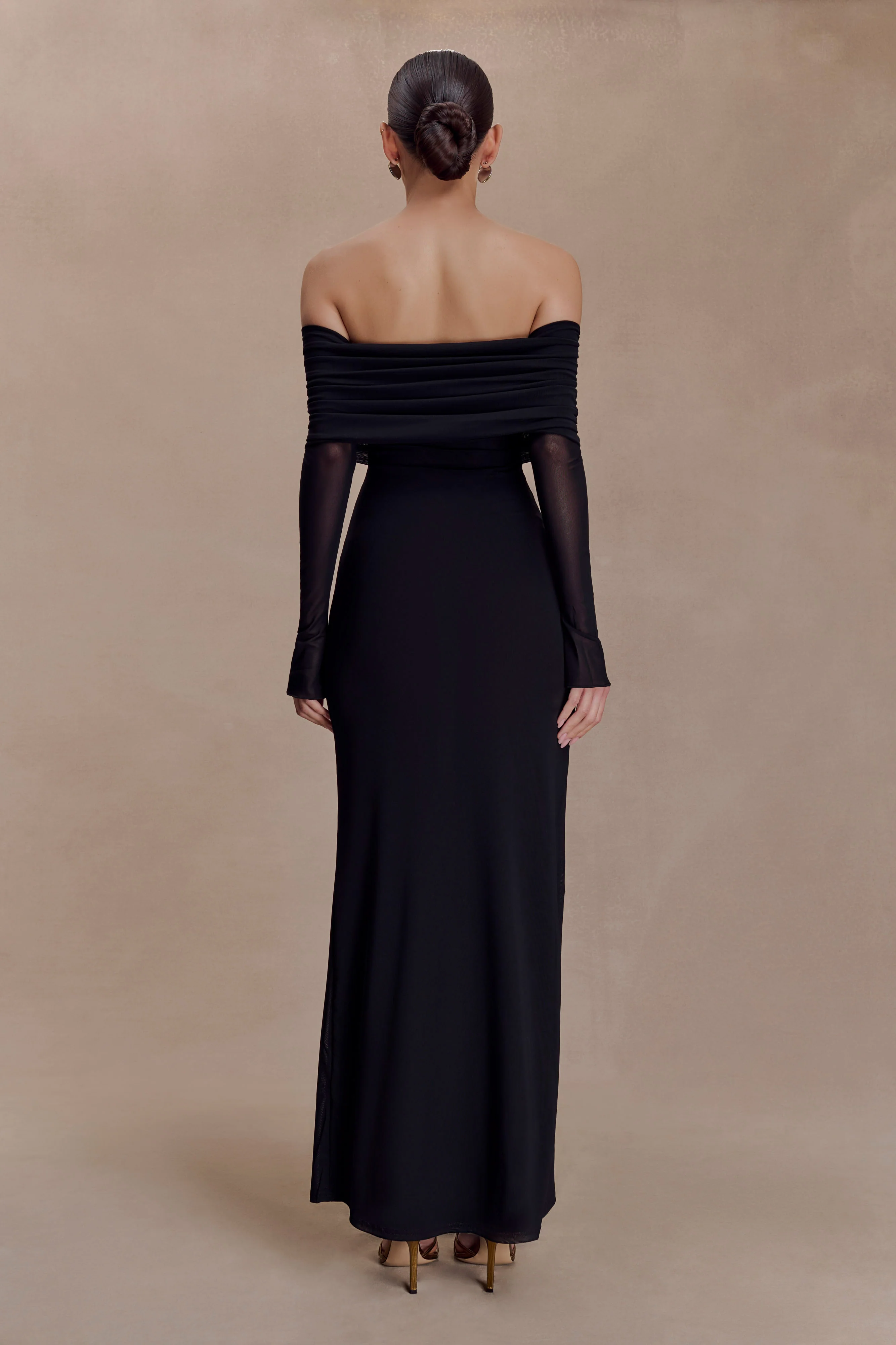 Josie Off Shoulder Mesh Maxi Dress - Black
