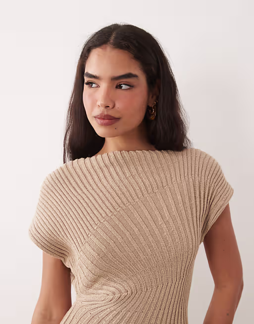 knit cinched pleated mini dress in stone