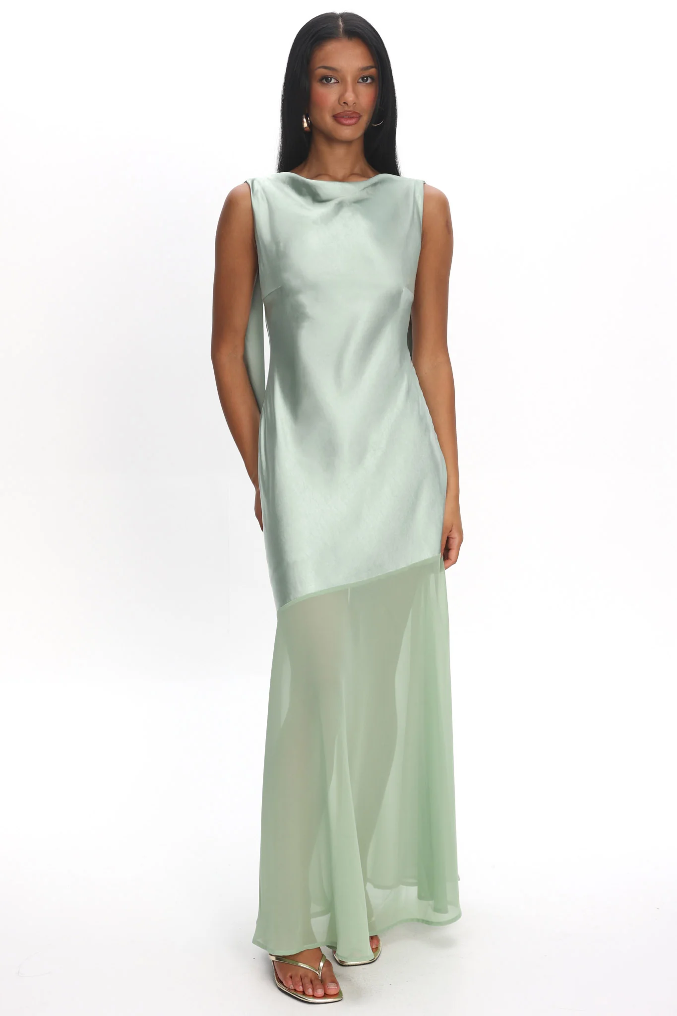 Second Glances Cowl Neck Backless Maxi Dress Sage
