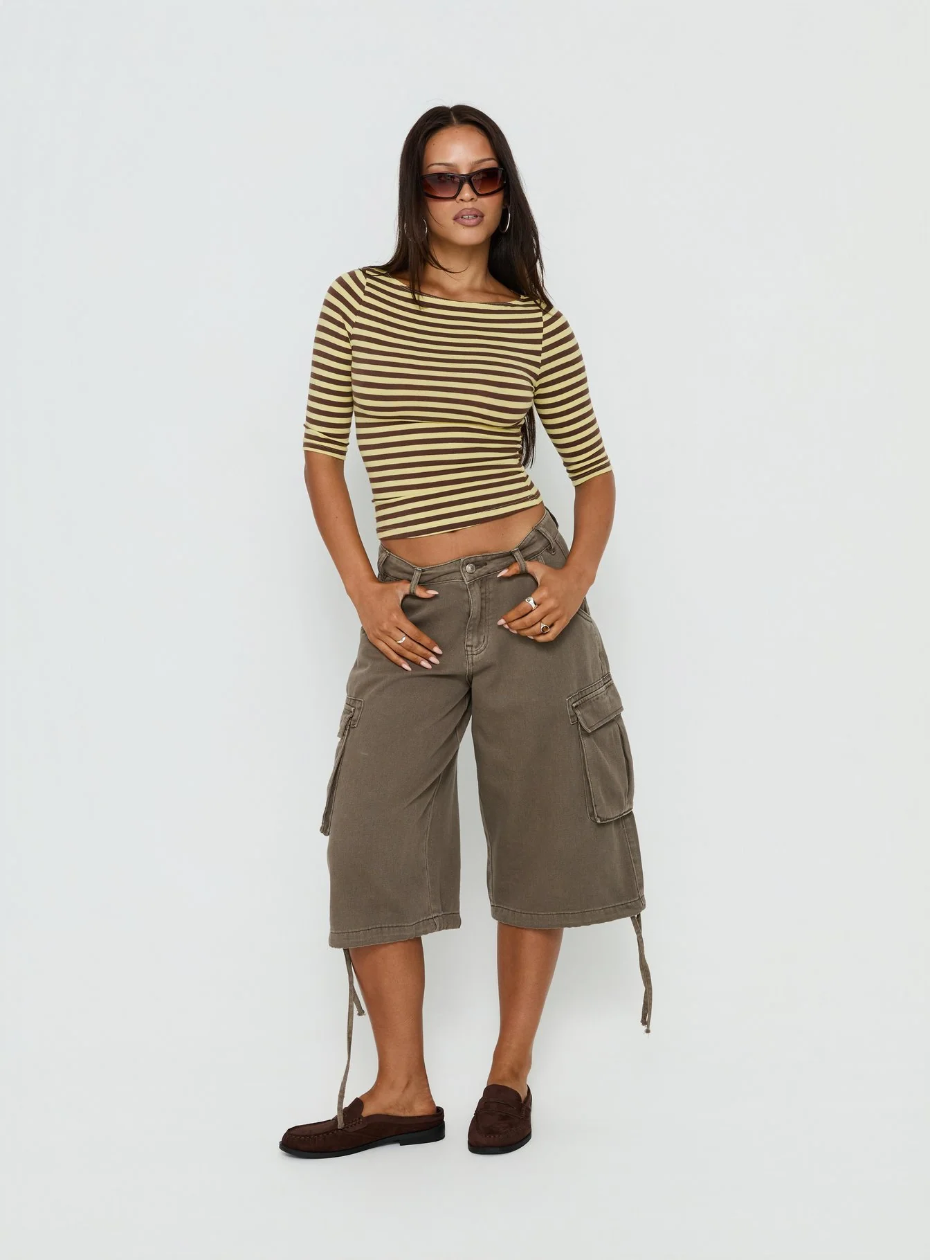 Darling Days 3/4 Sleeve Top Chocolate / Yellow Stripe