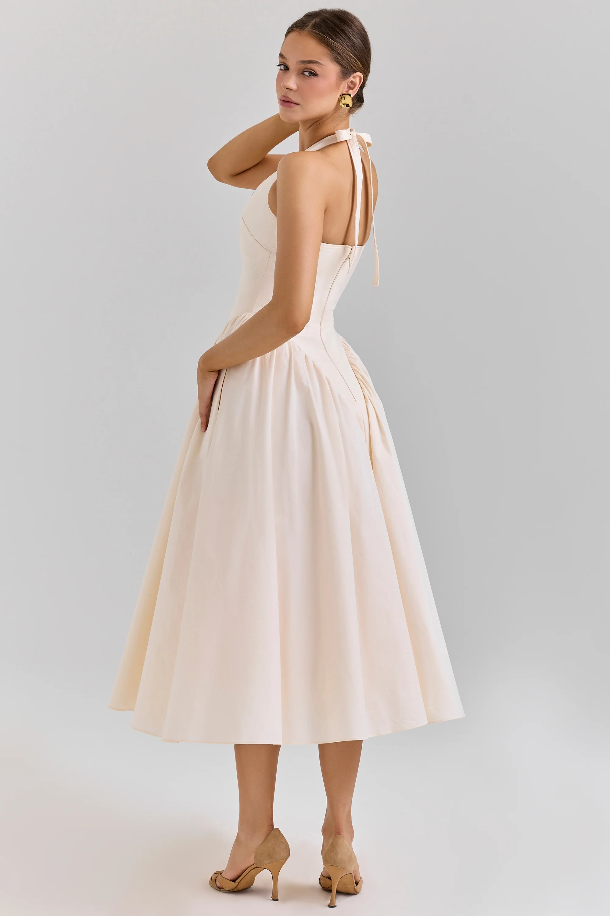 Ecru Stretch Cotton Midi Sundress