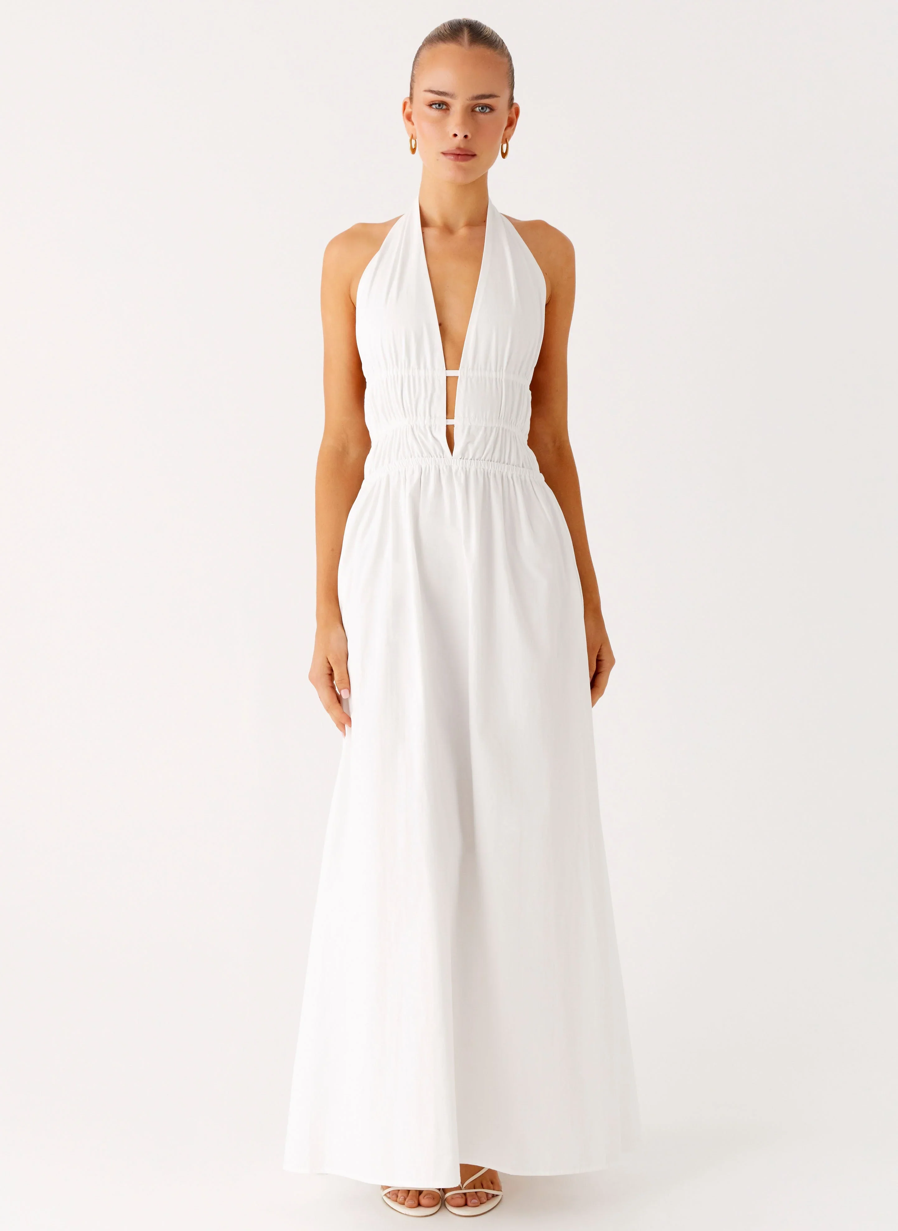 Figaro Halter Maxi Dress - White