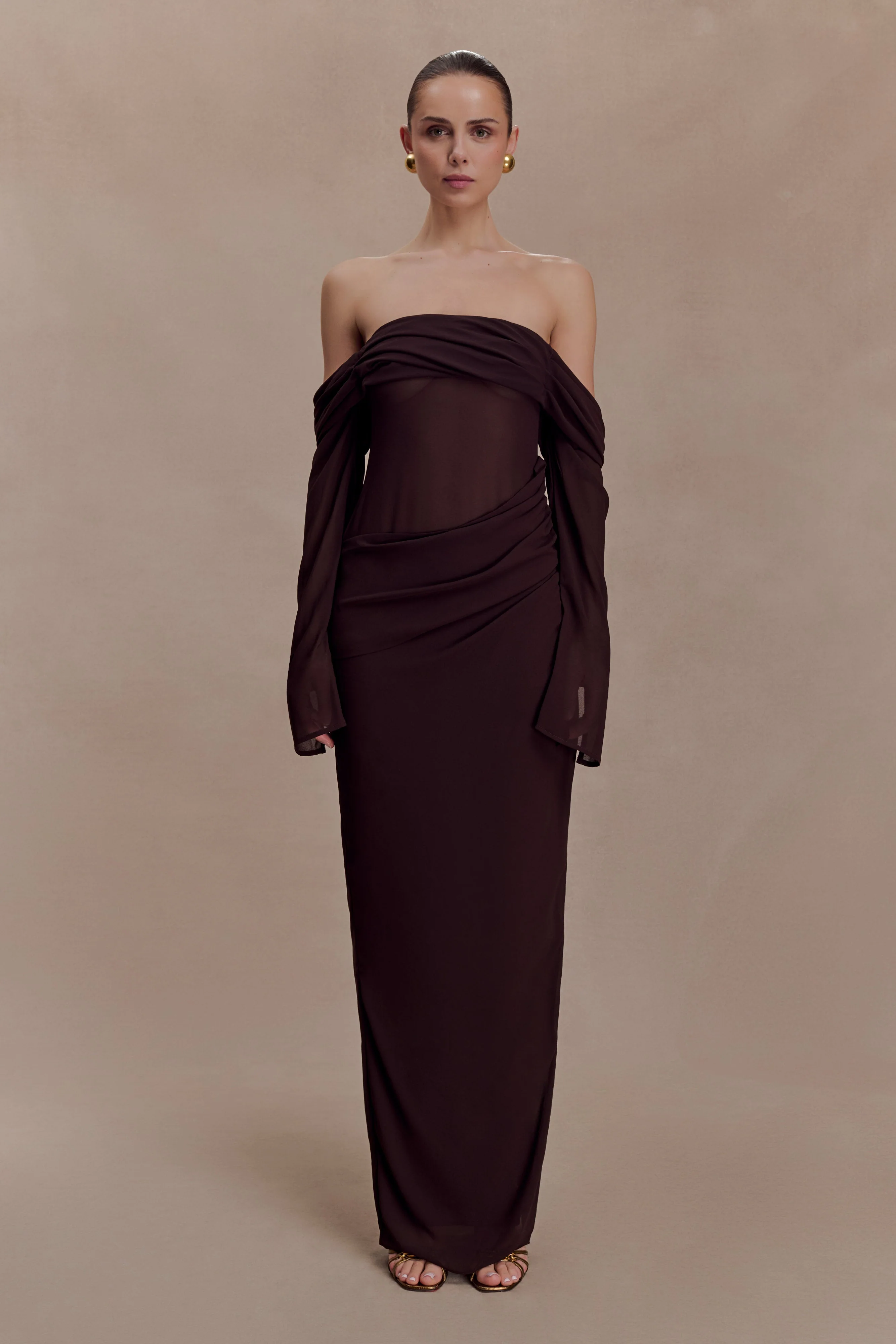 Kirsten-Off-Shoulder-Chiffon-Maxi-Dress-Cacao-Brown