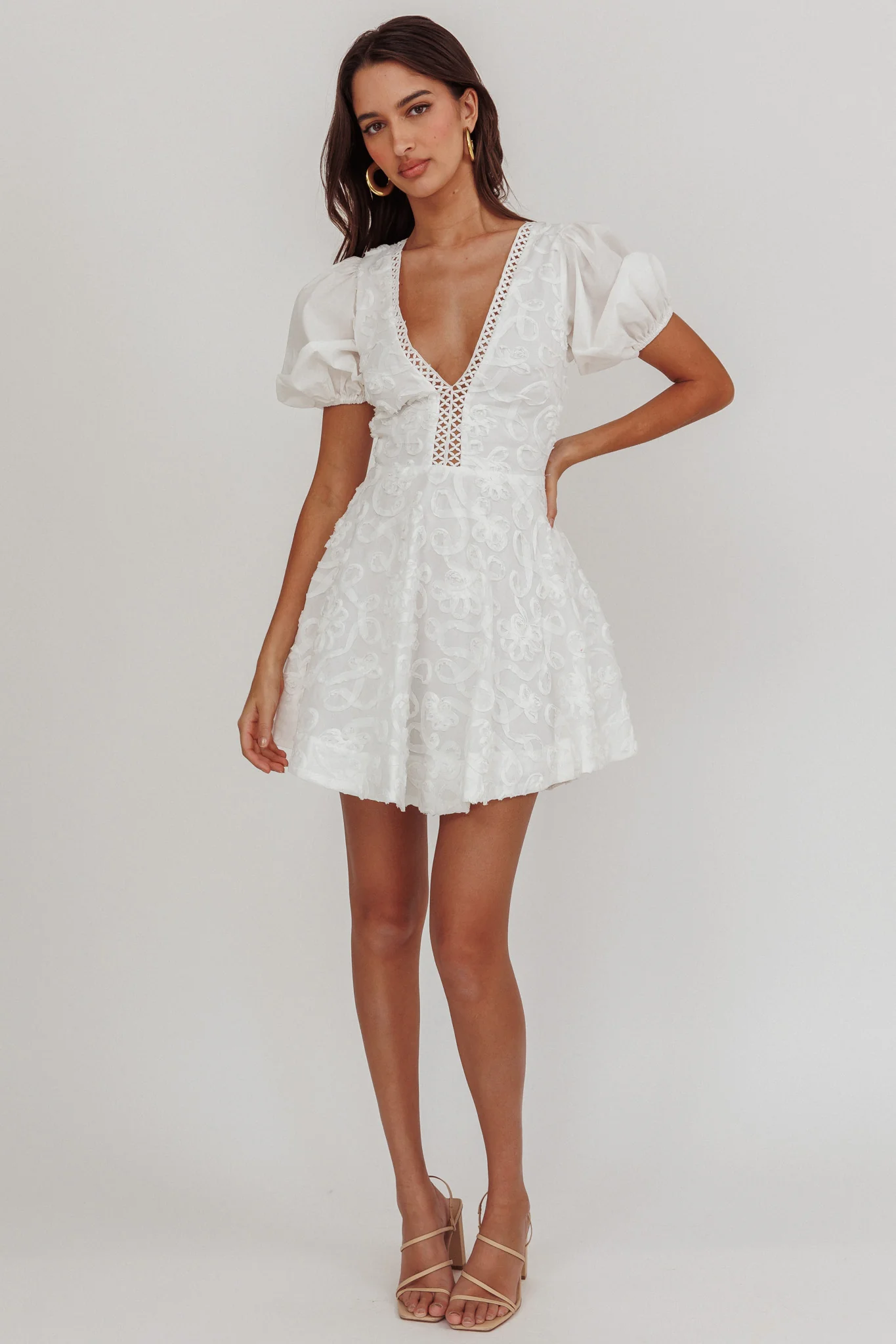 Samsara Puff Sleeve Mini Dress White - luluinthesky