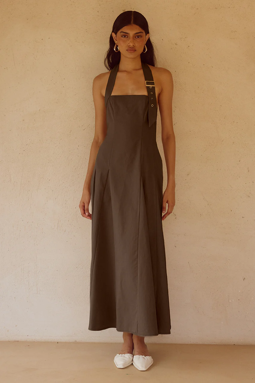 ASTRID HALTER MIDI DRESS - CHOCOLATE