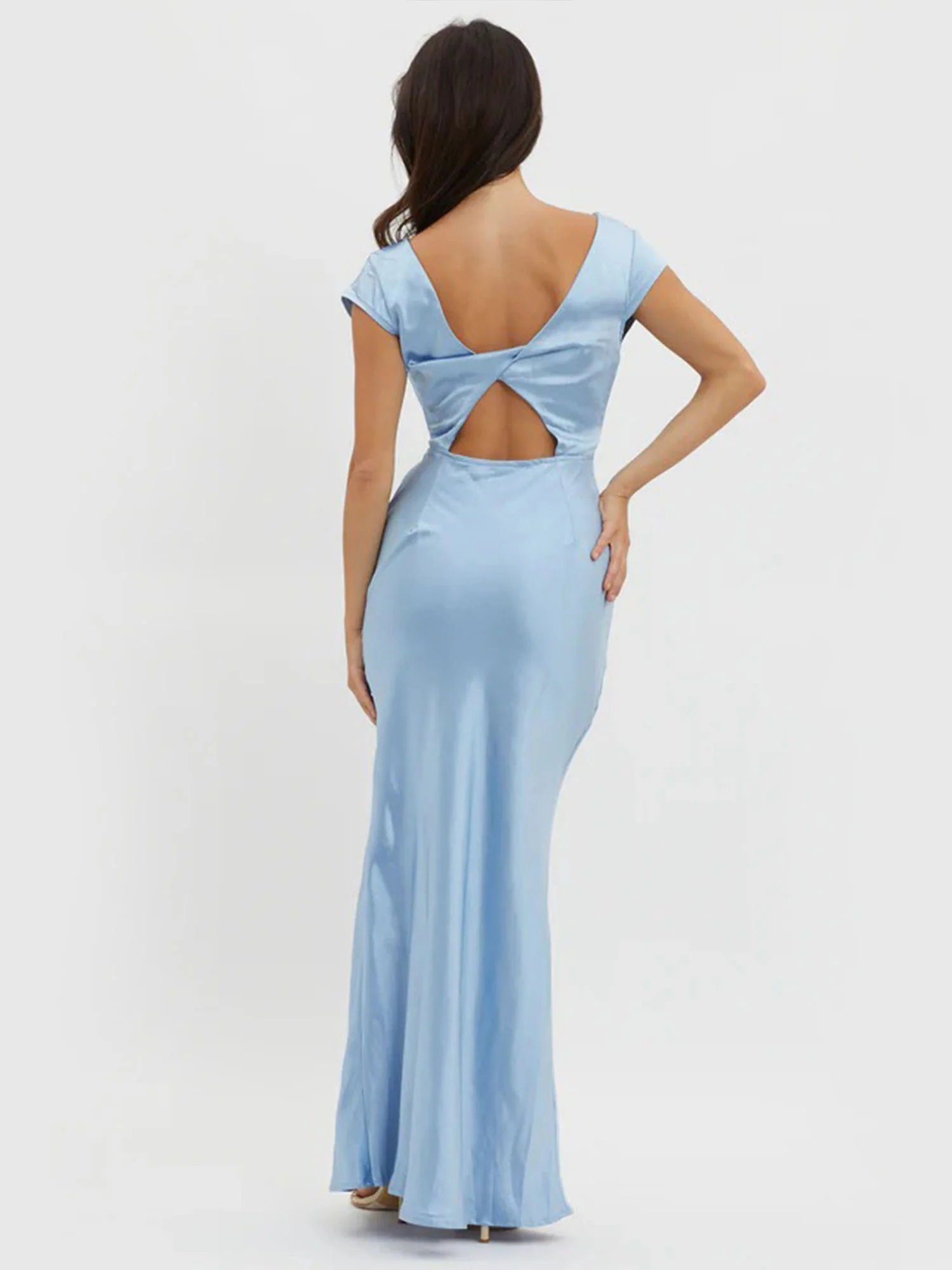 Blue Plunge Neck Maxi Dress