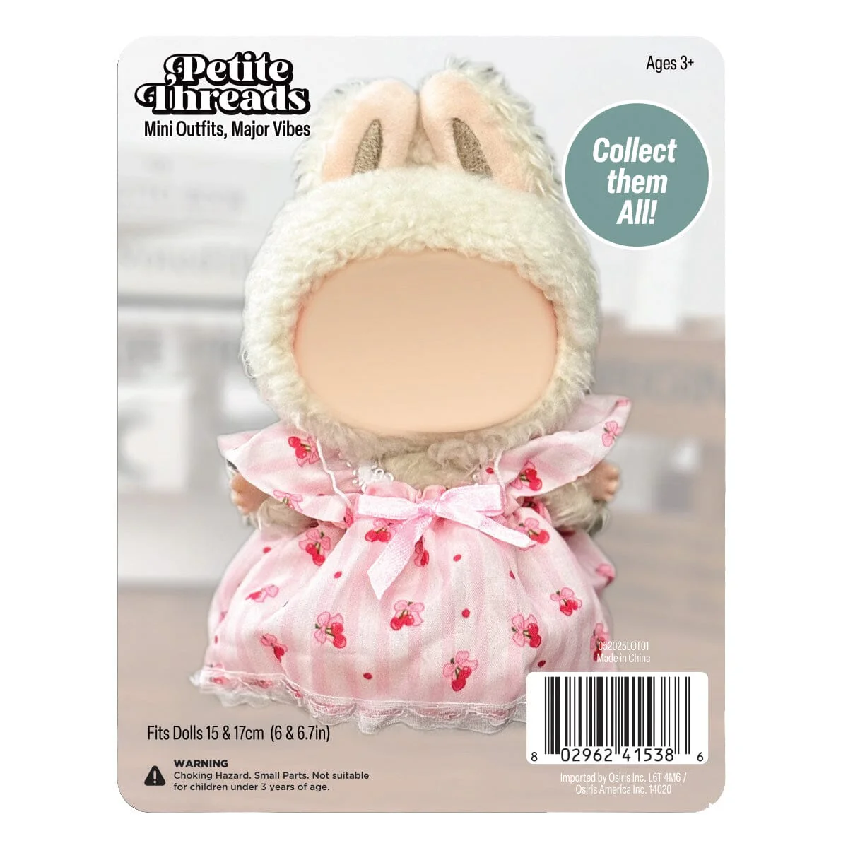 Outfit: Pink Cherry Print Dress for Dolls - Petite Threads