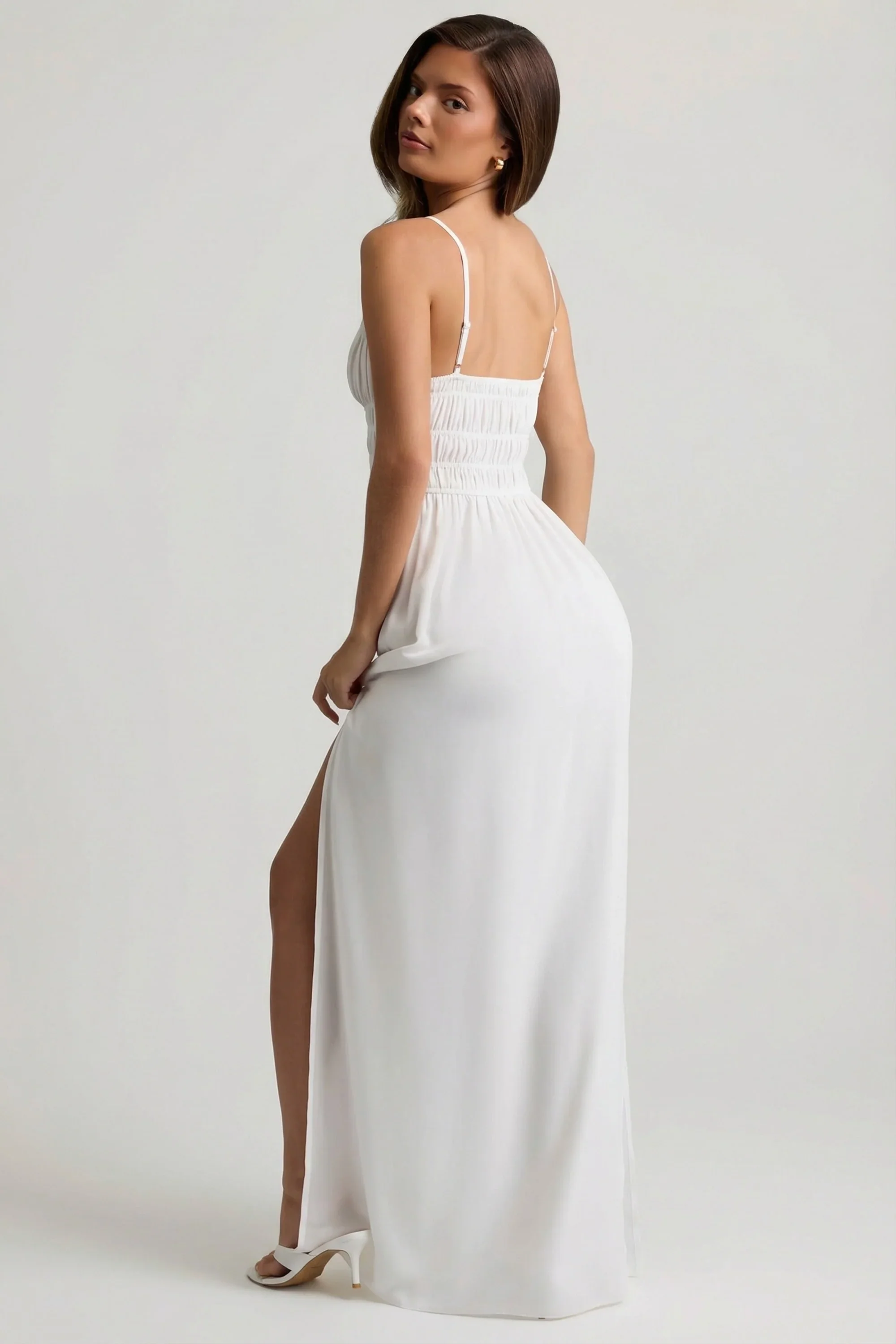 Shirred Camisole Maxi Dress in White