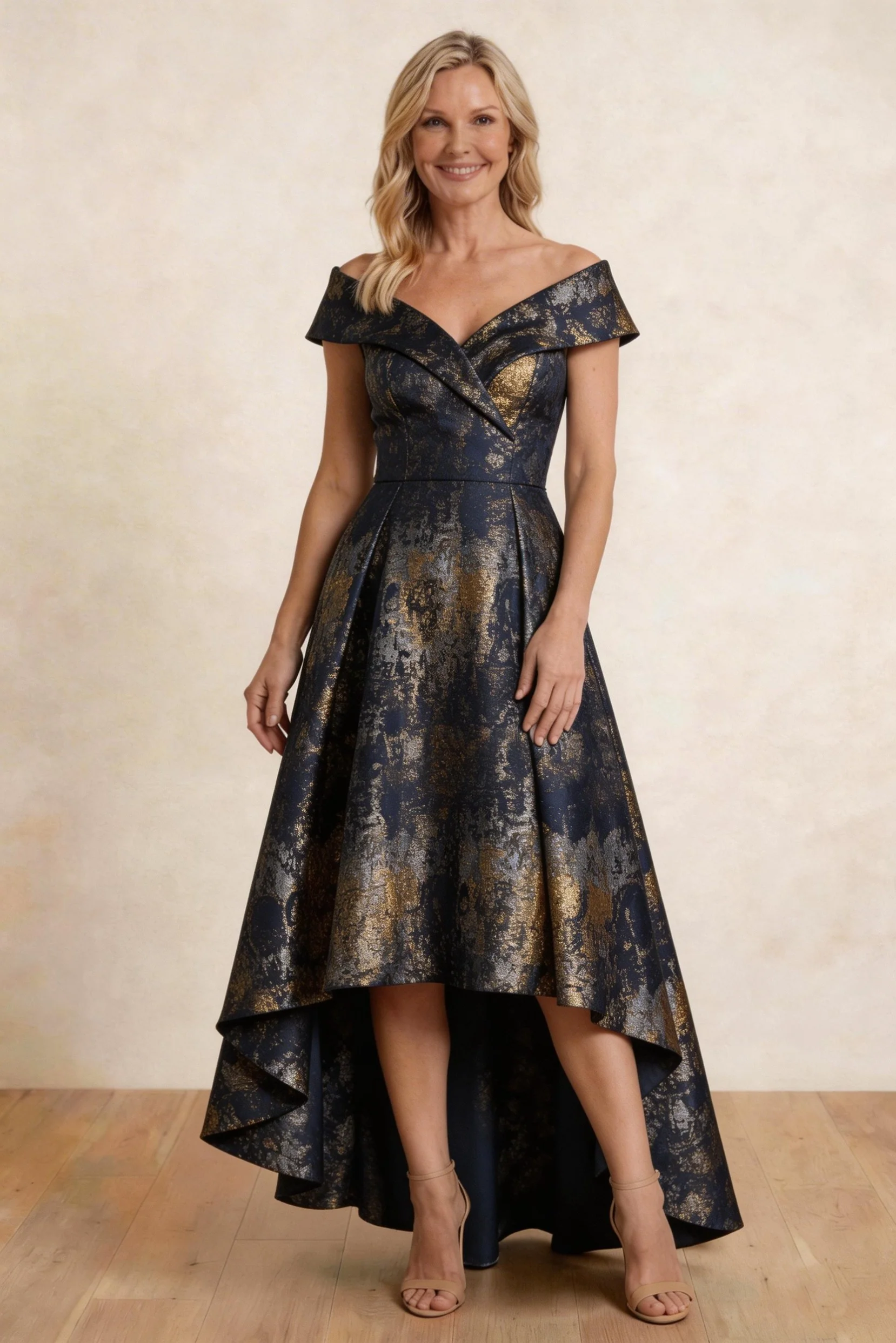 A-Line High-Low Jacquard Mother of the Bride Dress CM0423