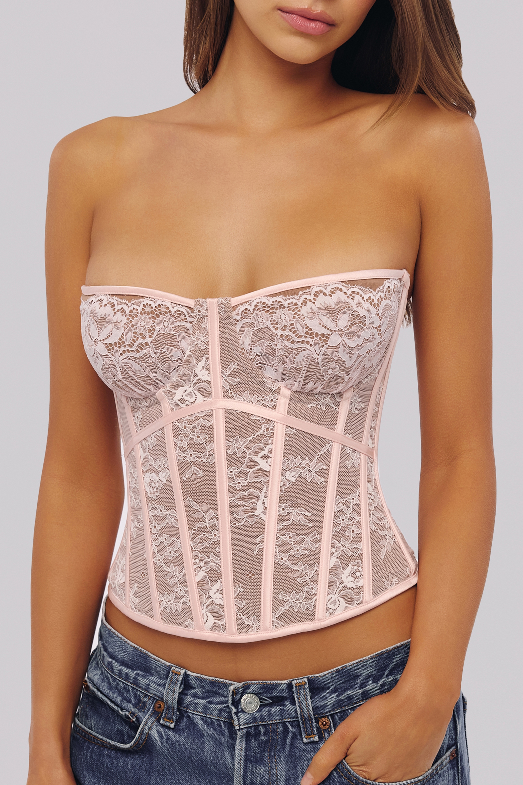 pink lace boned corset top