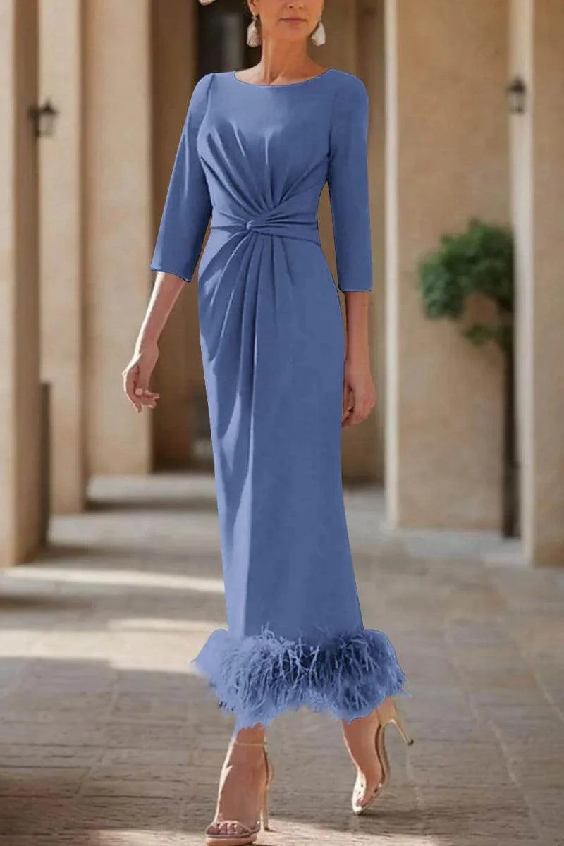 Sheath Column Scoop Neck Ankle Length Feather Mother Dresses CM0378