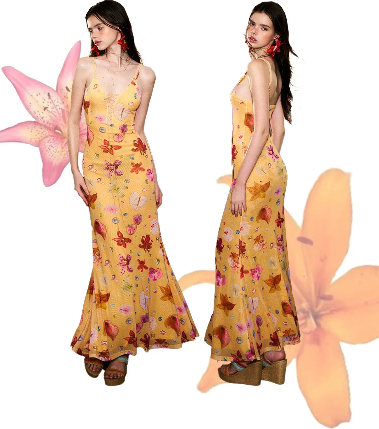Lace-Up Mesh Mermaid Dress