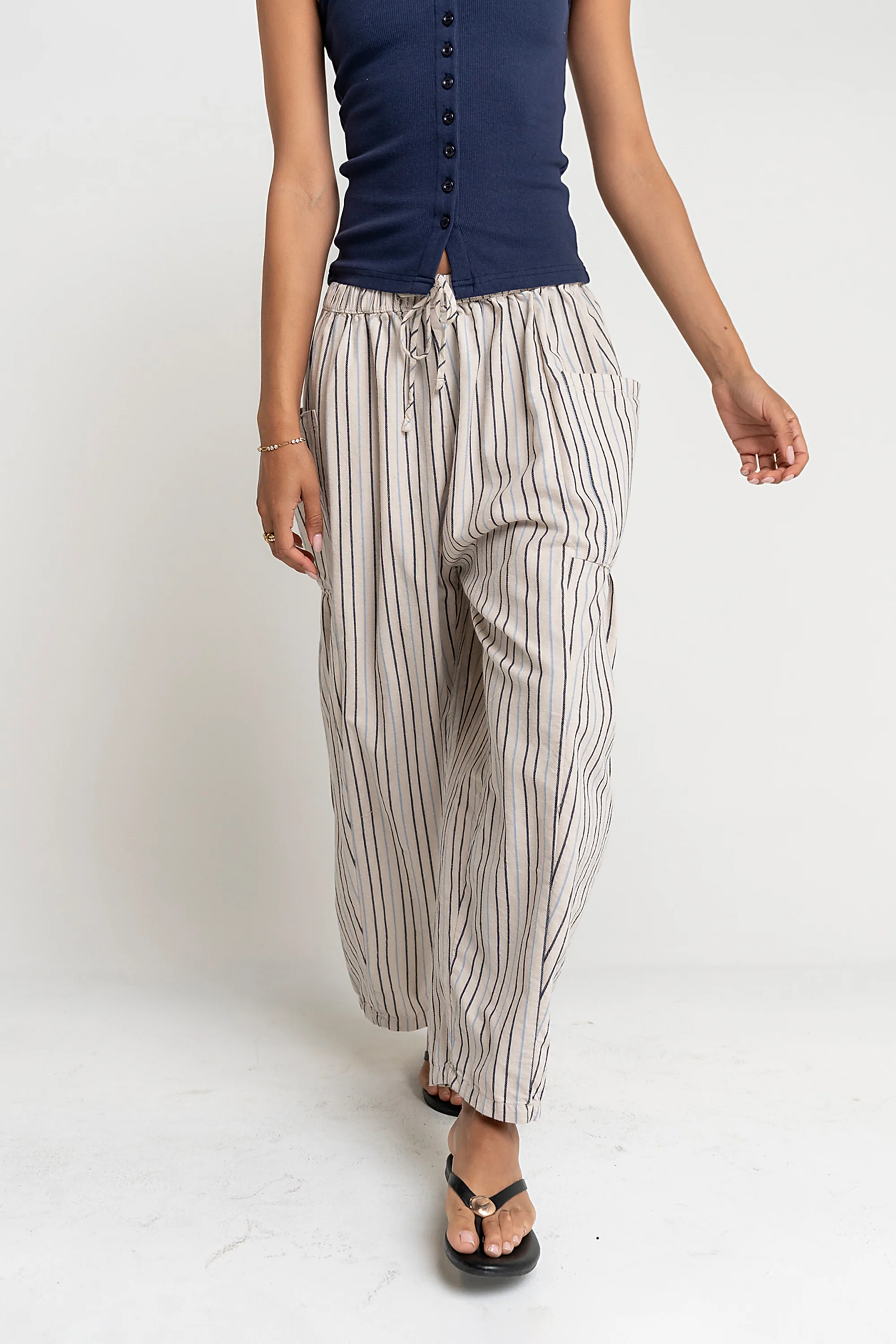 Colleen Striped Baggy Pants in Natural - FINAL SALE