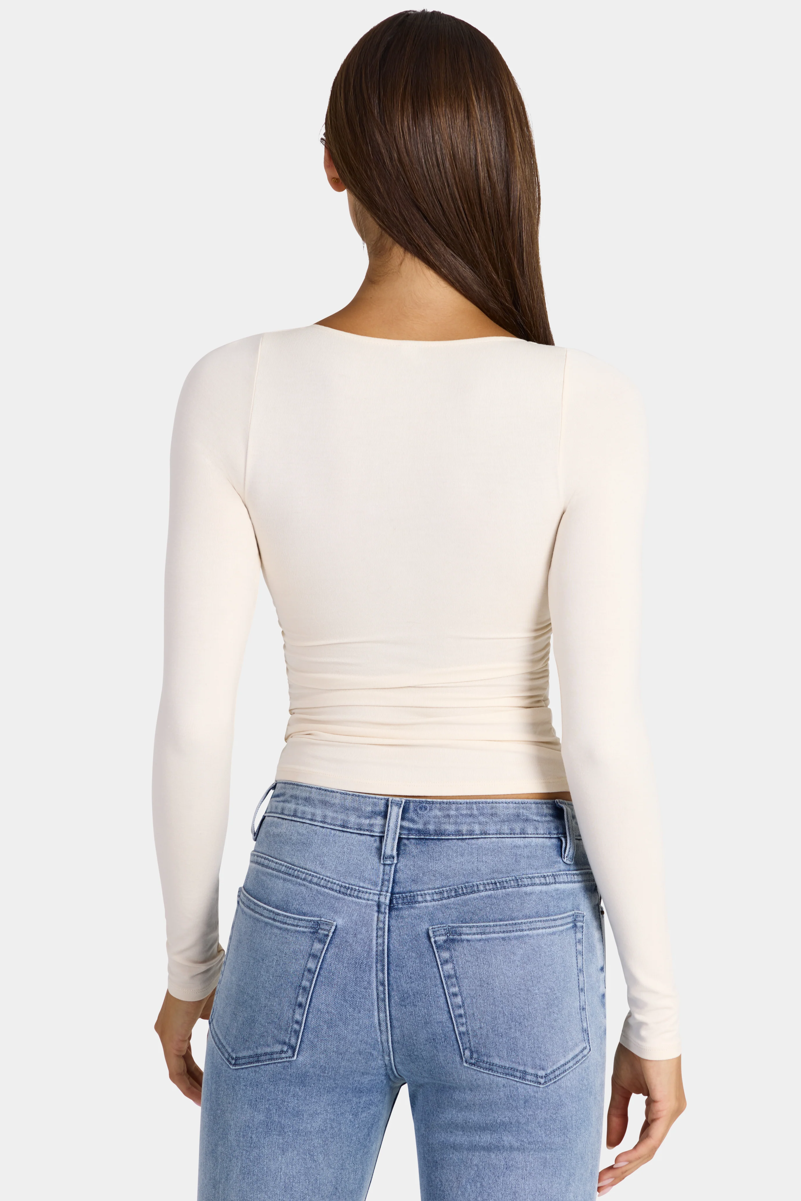 Modal Ruched Long-Sleeve Top in Oat