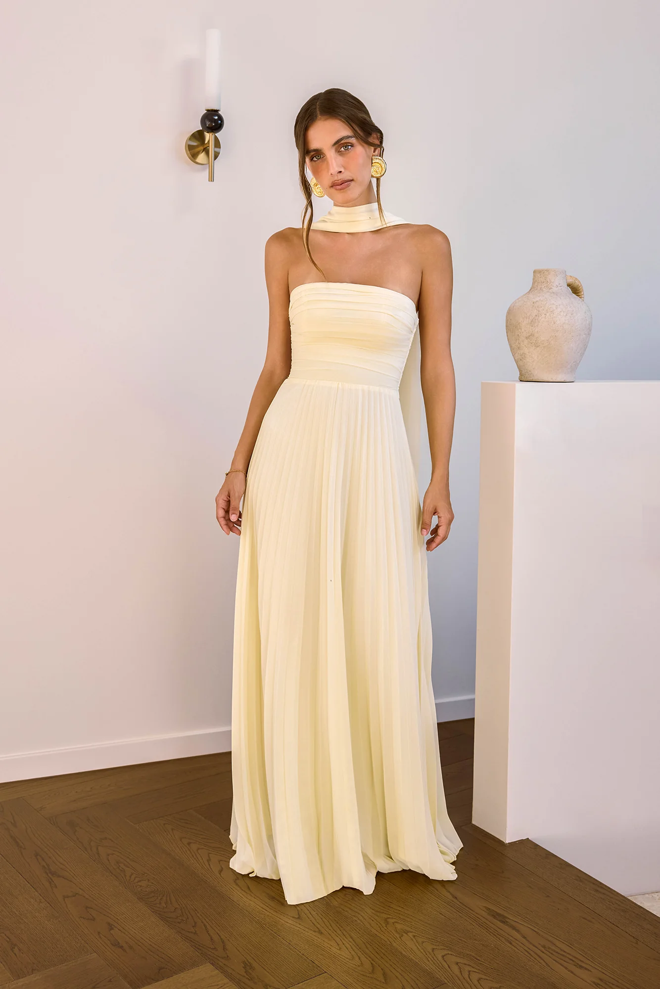 Rosewater Roads Strapless Maxi Dress Yellow - luluinthesky
