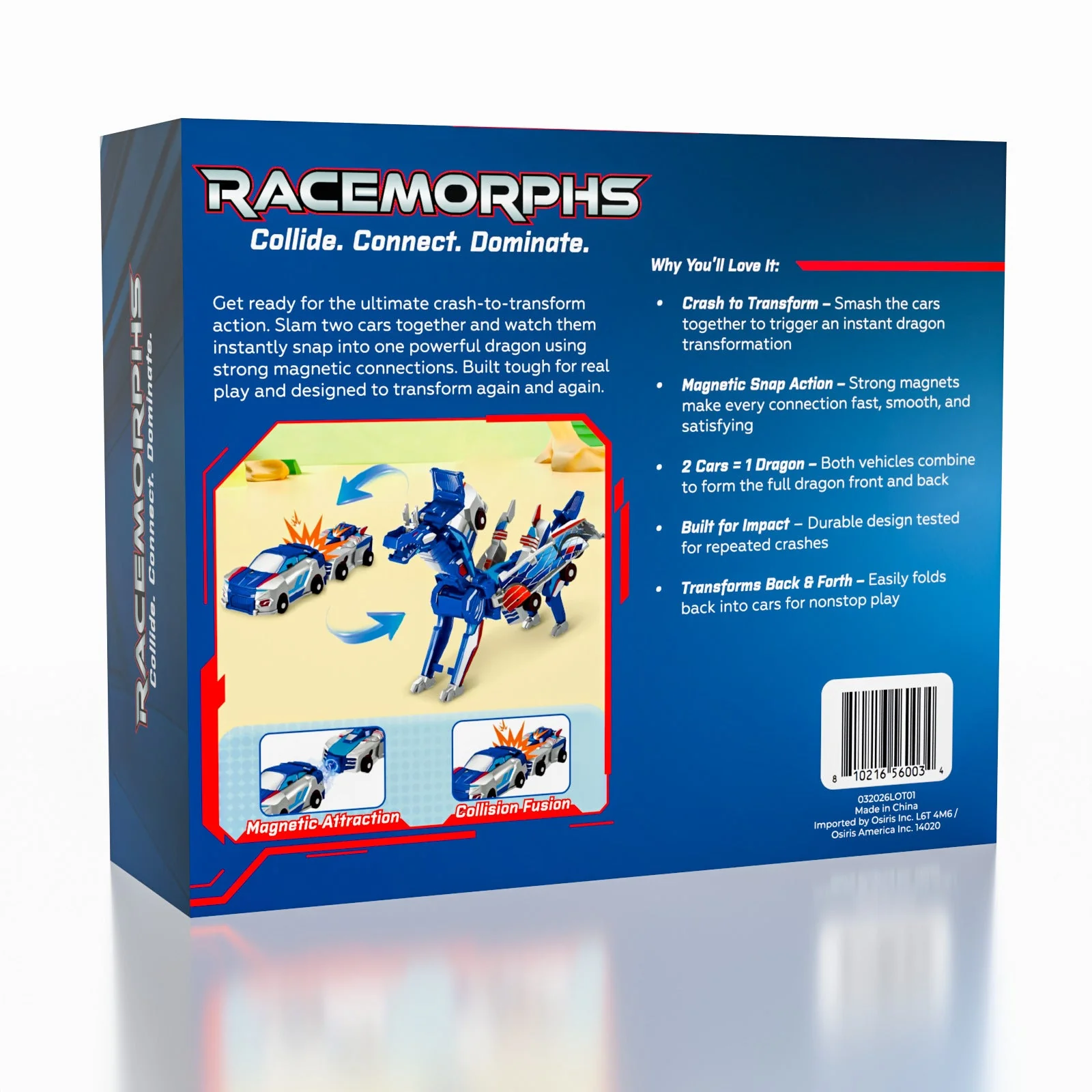 Racemorphs Transformer Car Toy – Blue Magnetic Cars (Transforms into Dragon)