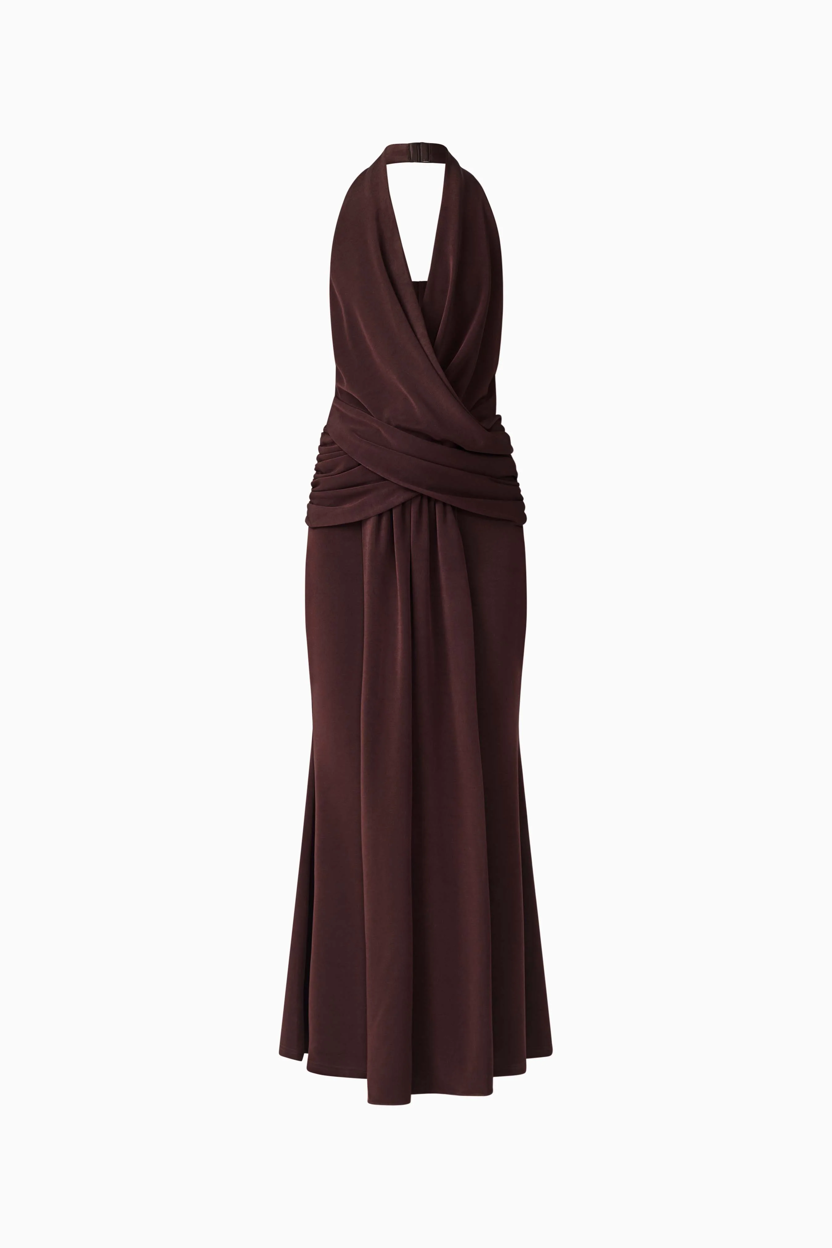 Simone Cowl Neck Gown in Chocolate Brown