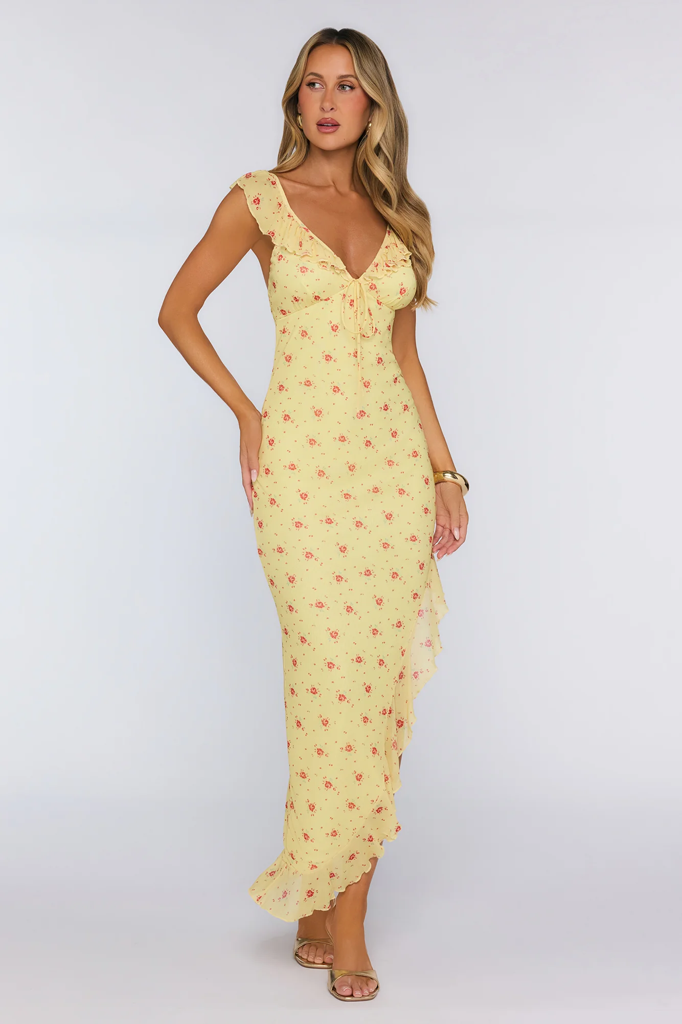 Polished Intentions Mesh Maxi Dress Yellow