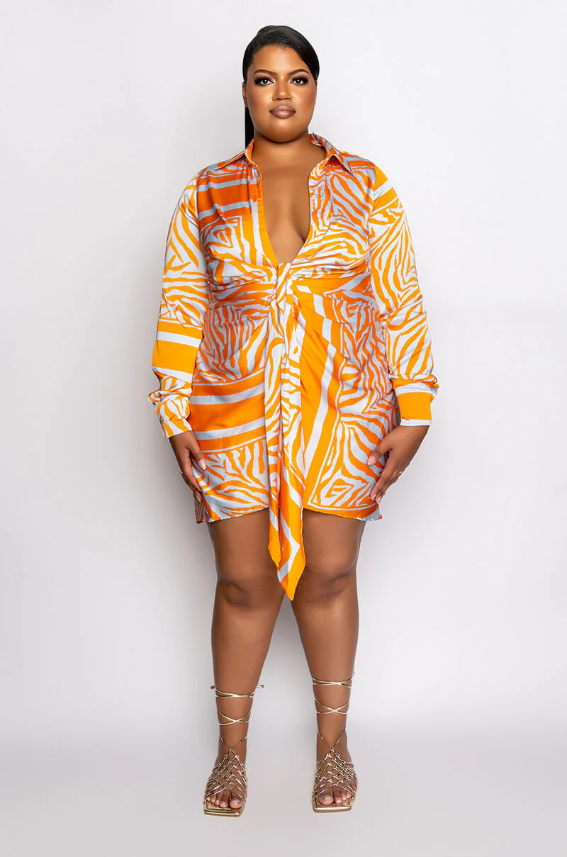 Plus She Is Wild Satin Shirt Dress