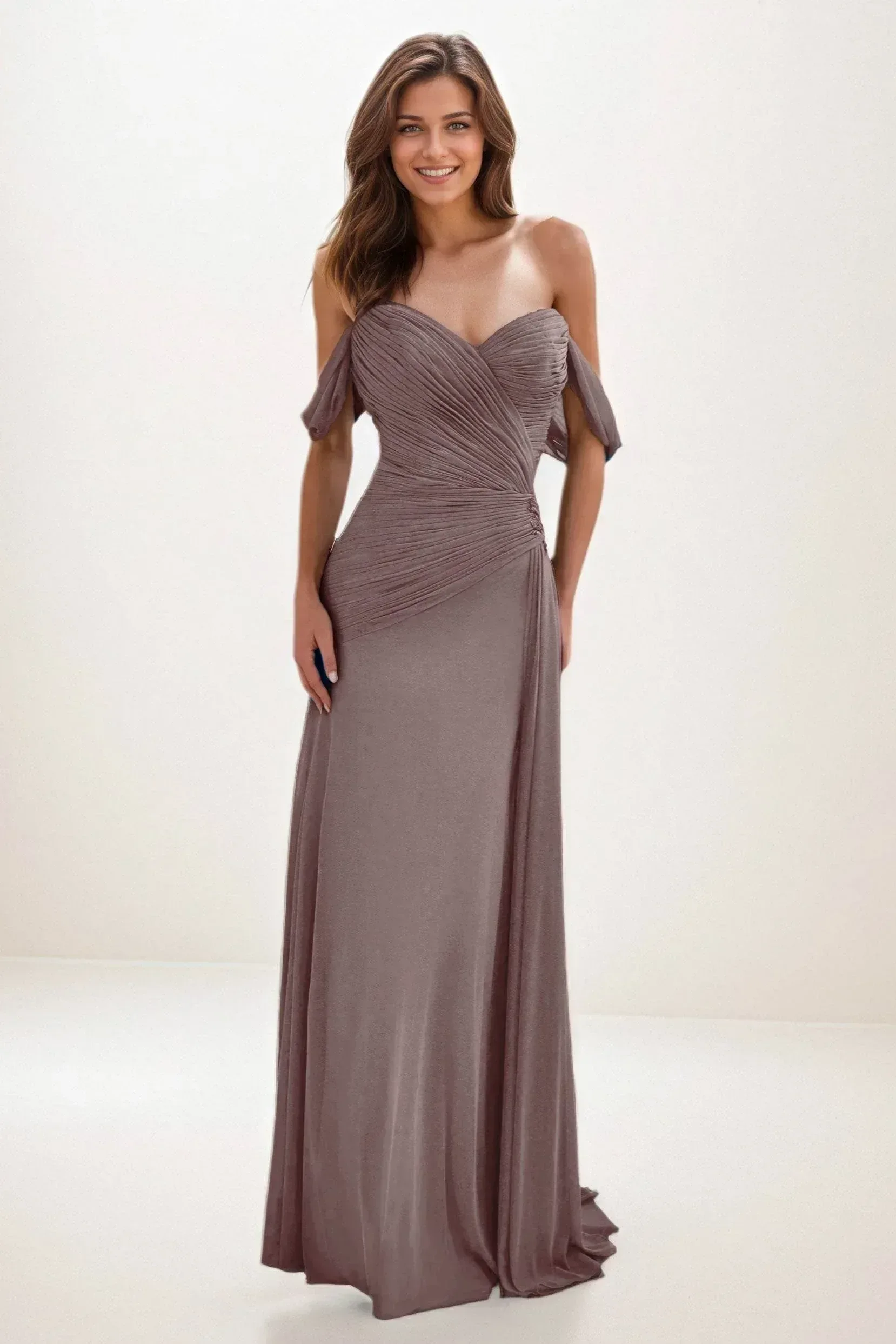 Sheath-Column Maxi Chiffon Wedding Guest Dress CG0288