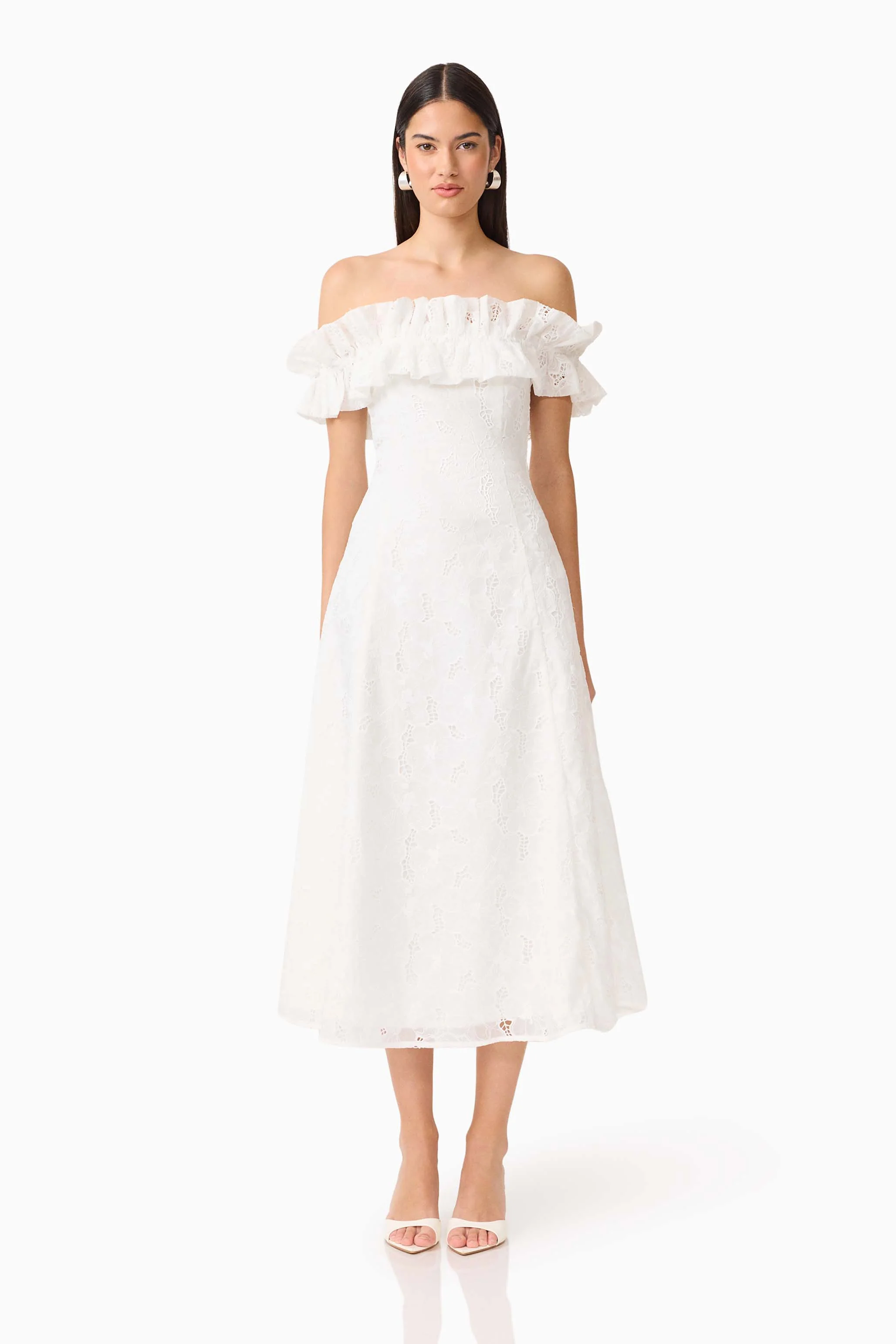 CURAAE Elen Off Shoulder Midi Dress in White