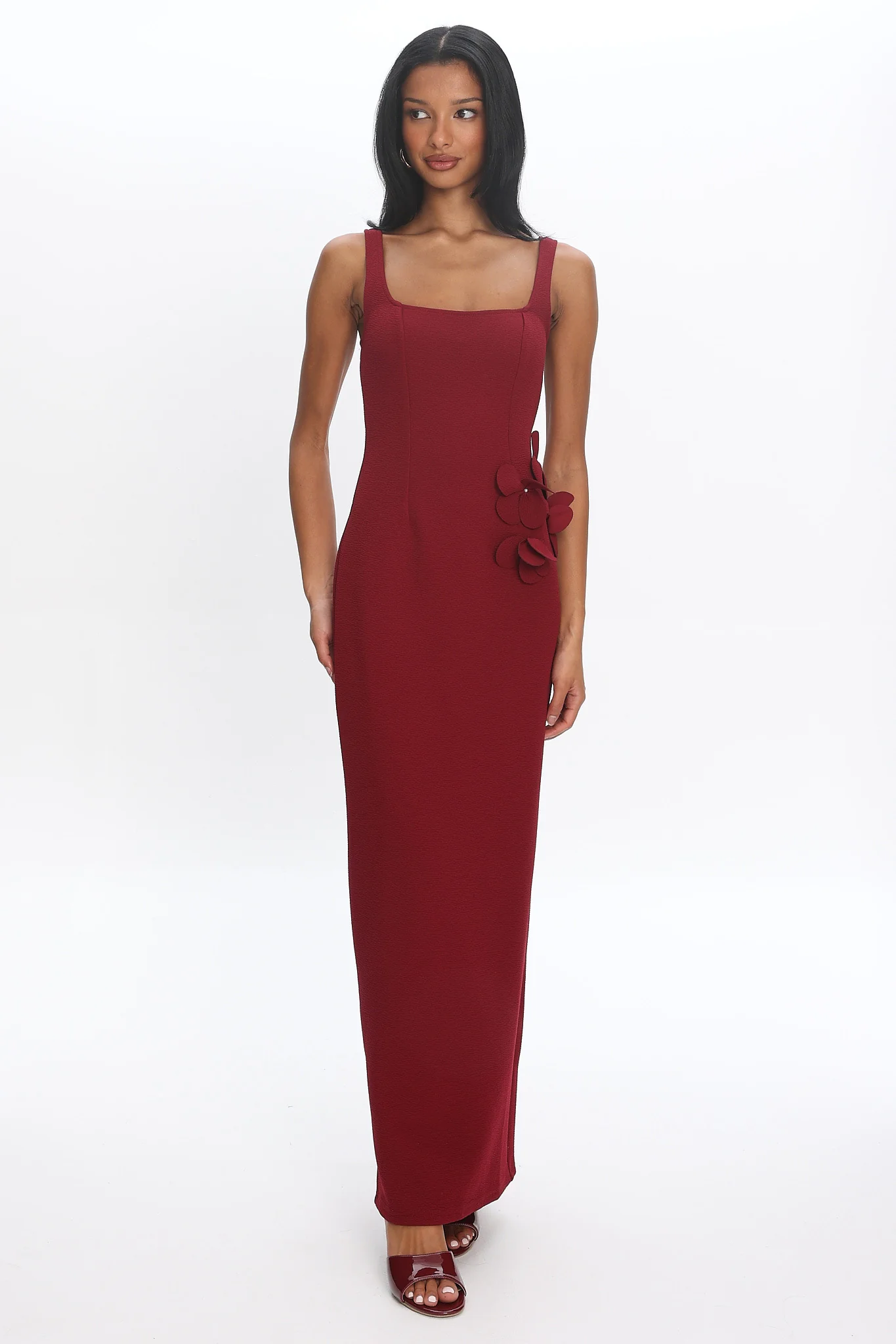 Olandra 3D Floral Maxi Dress Red