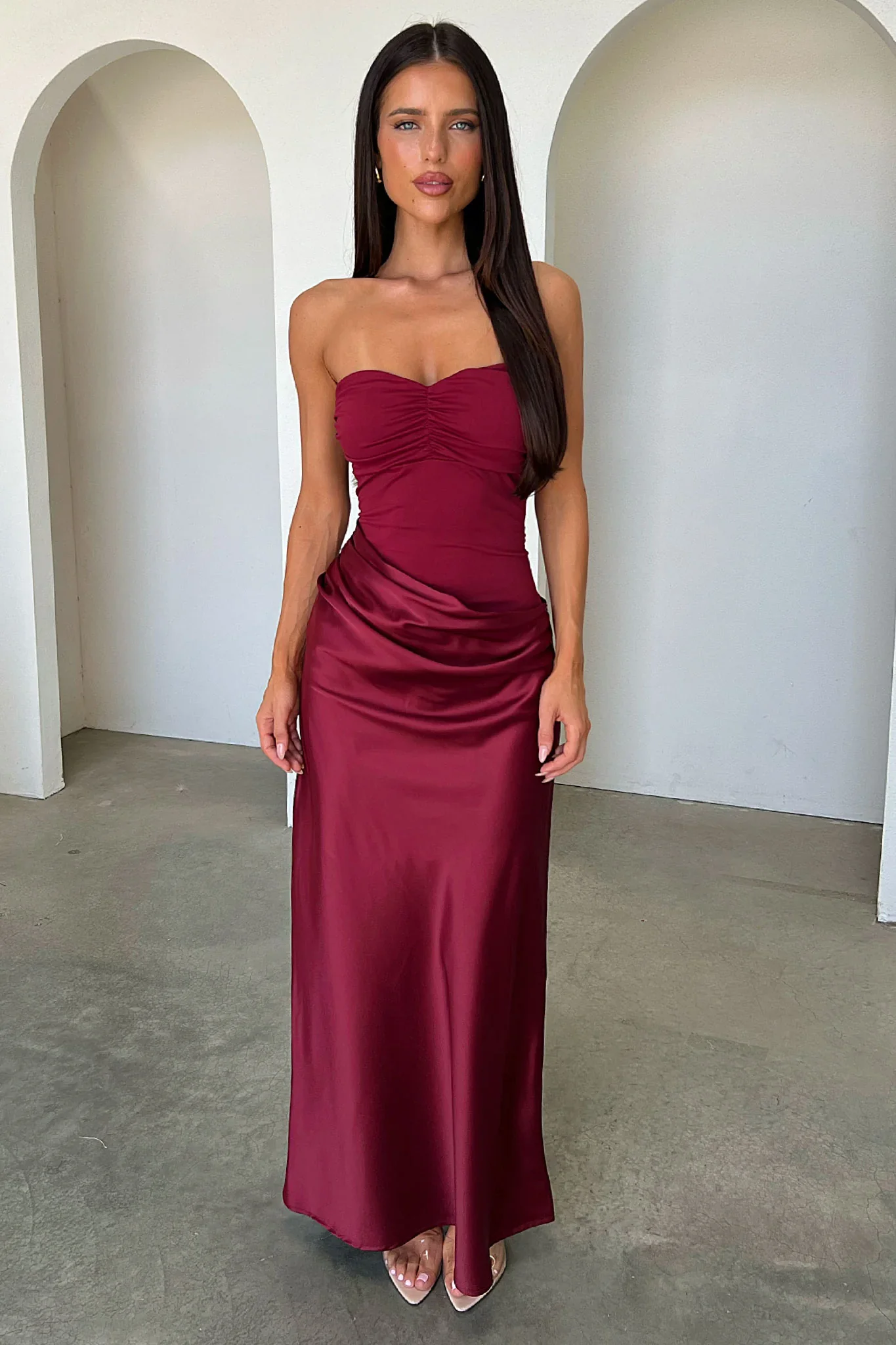 Amery Strapless Maxi Dress - Burgundy