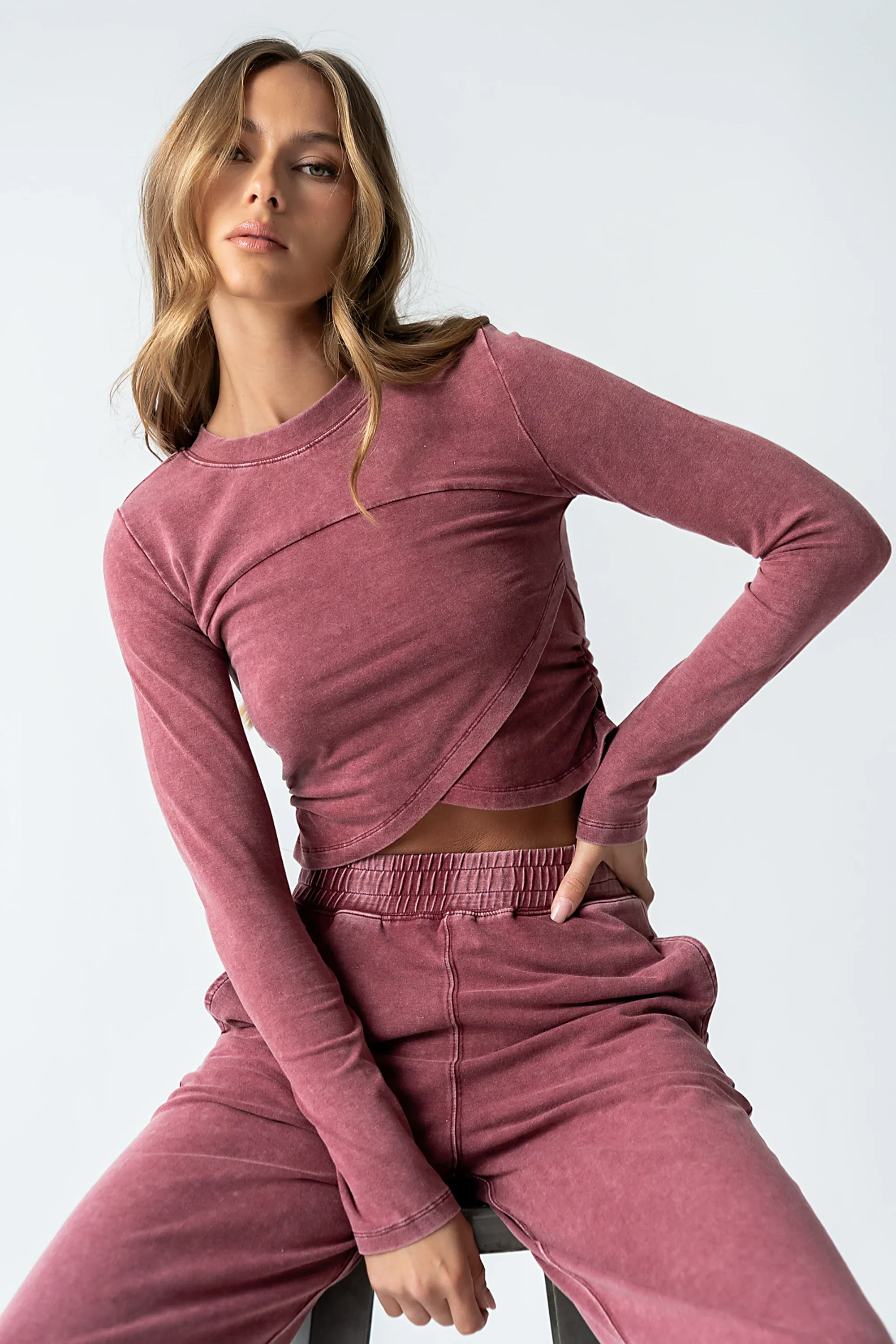 Kassie Crossover Crop Top in Berry