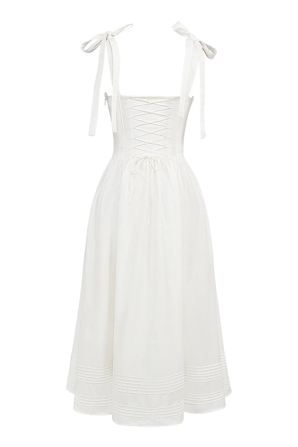 white pin tuck cotton midi sundress