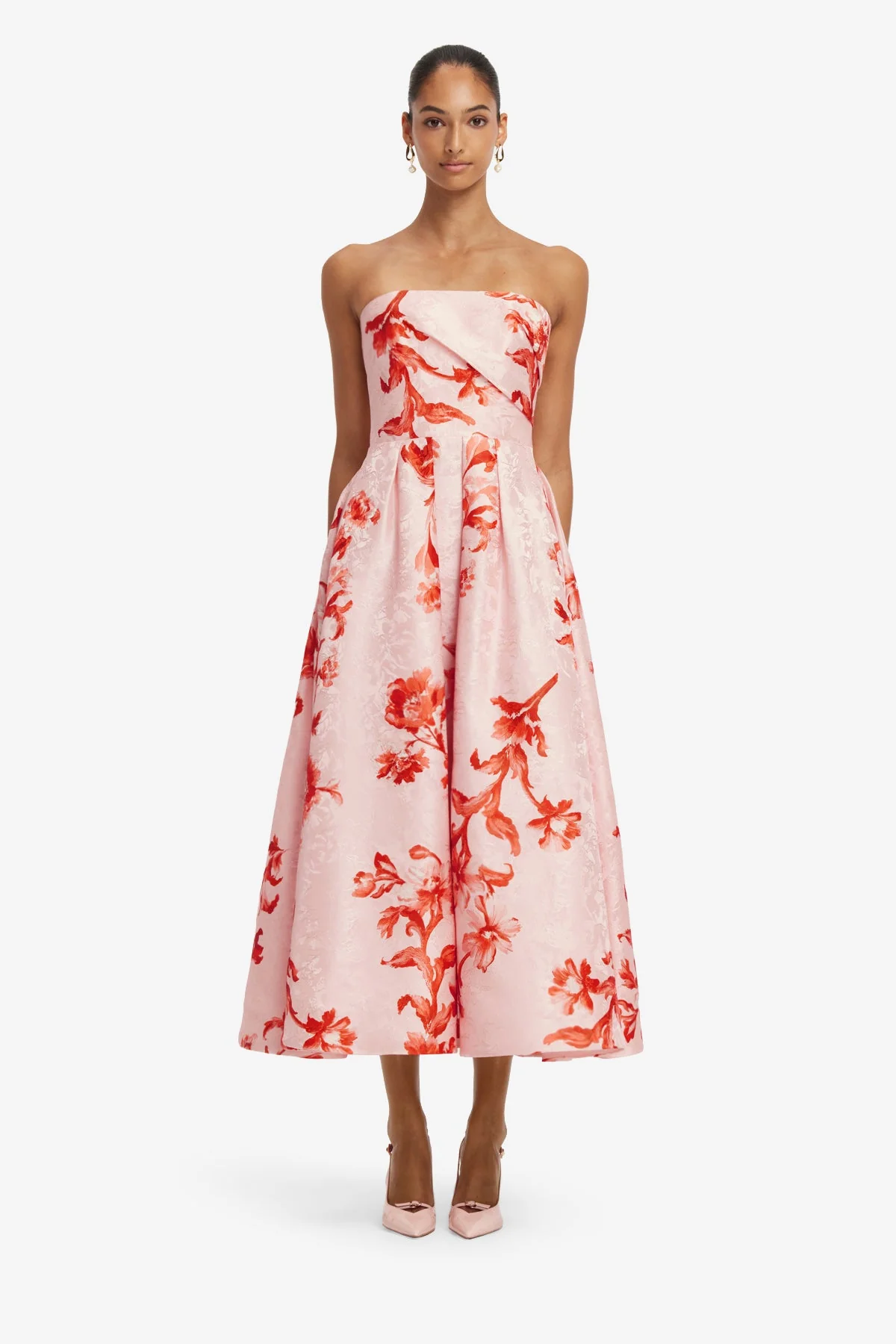 Lynn Jacquard Bustier Midi Dress - Magnolia Print