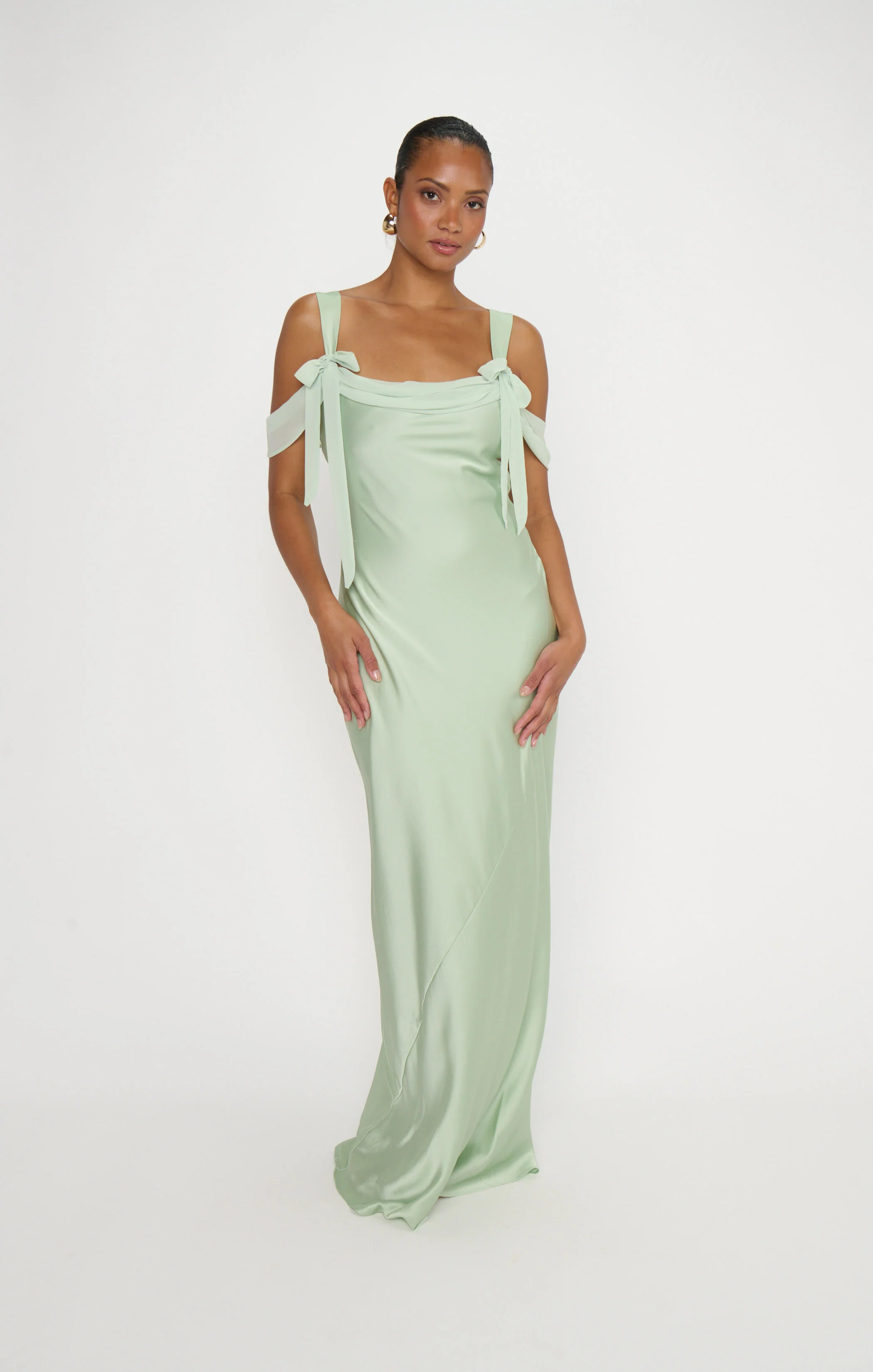 Bella Maxi Dress ~ Pistachio Luxe Satin