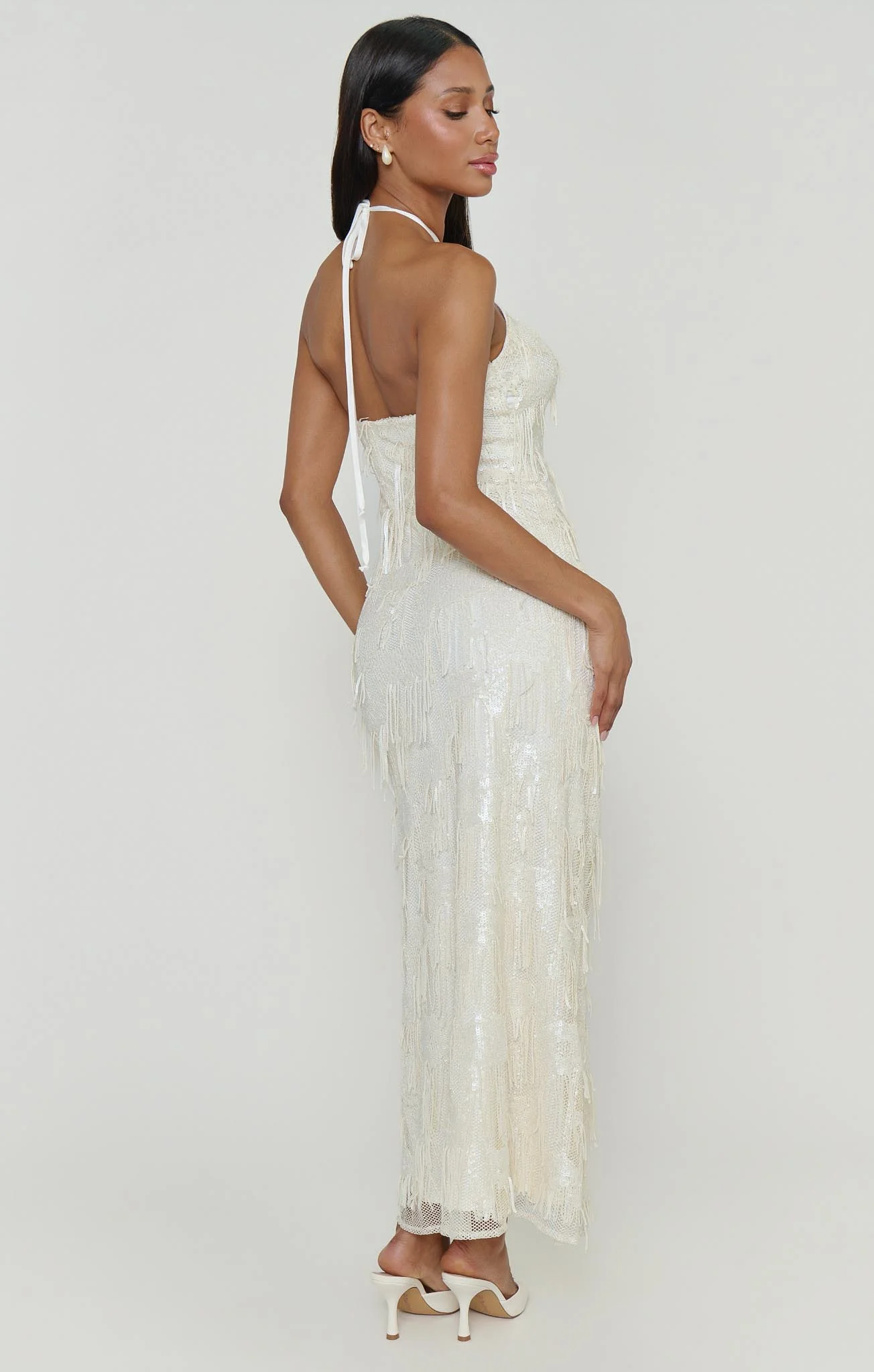 Julianna Maxi Dress ~ White Fringe Sequins