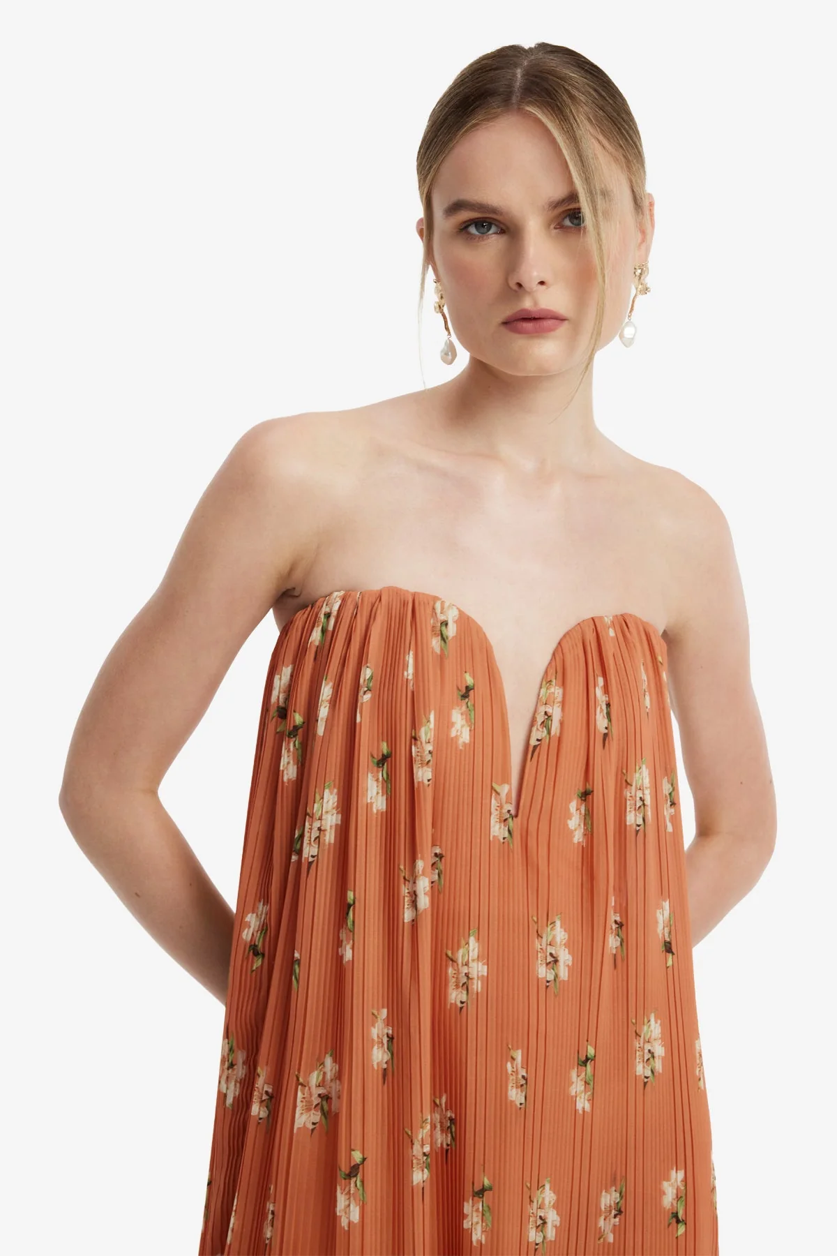 Dahlia Gown - Lily Print in Ochre