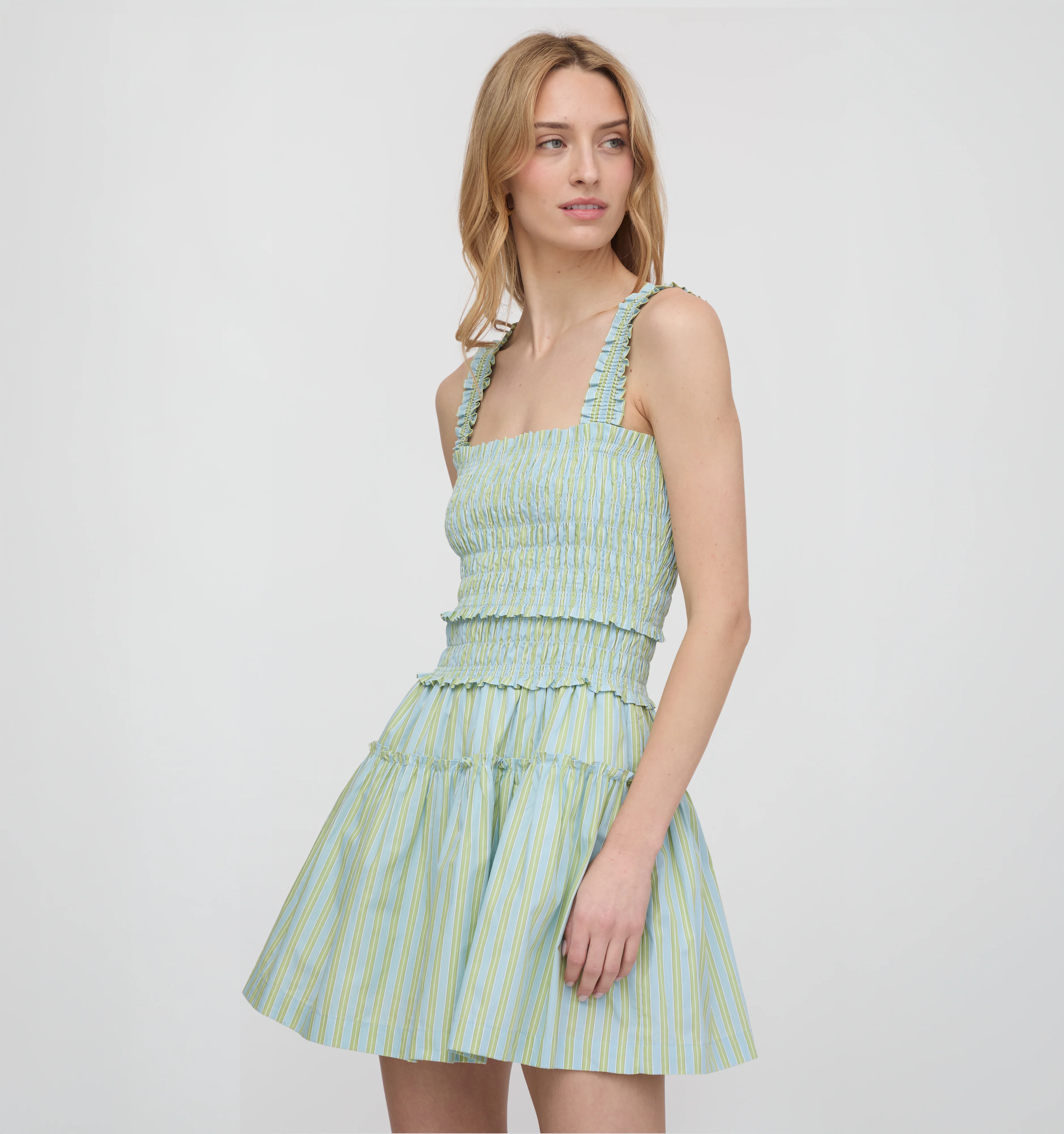 The Azalea Mini Nap Dress - Blue/Green Stripe