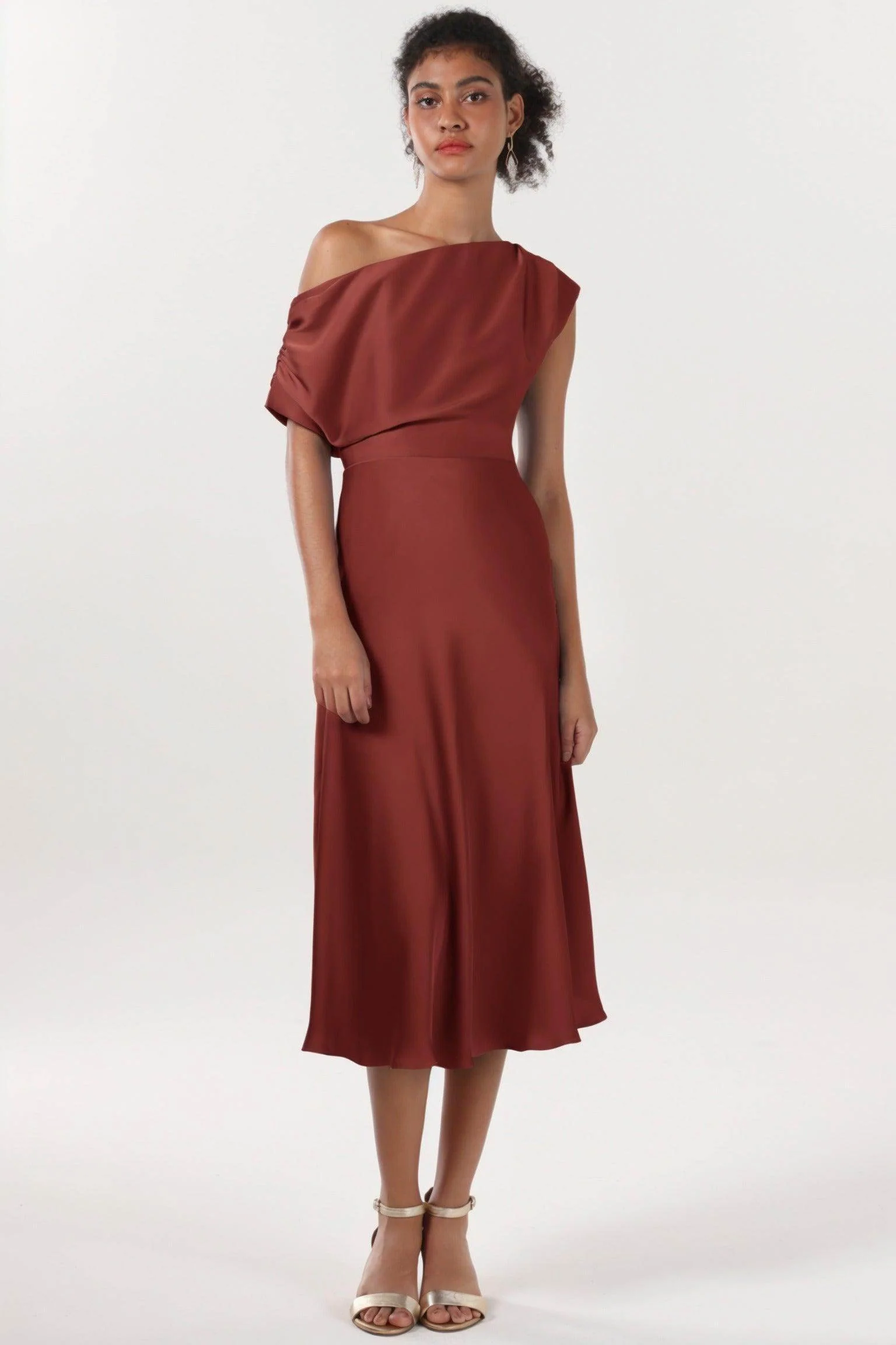 Sheath-Column Midi Luxe Satin Bridesmaid Dress CS0611BM
