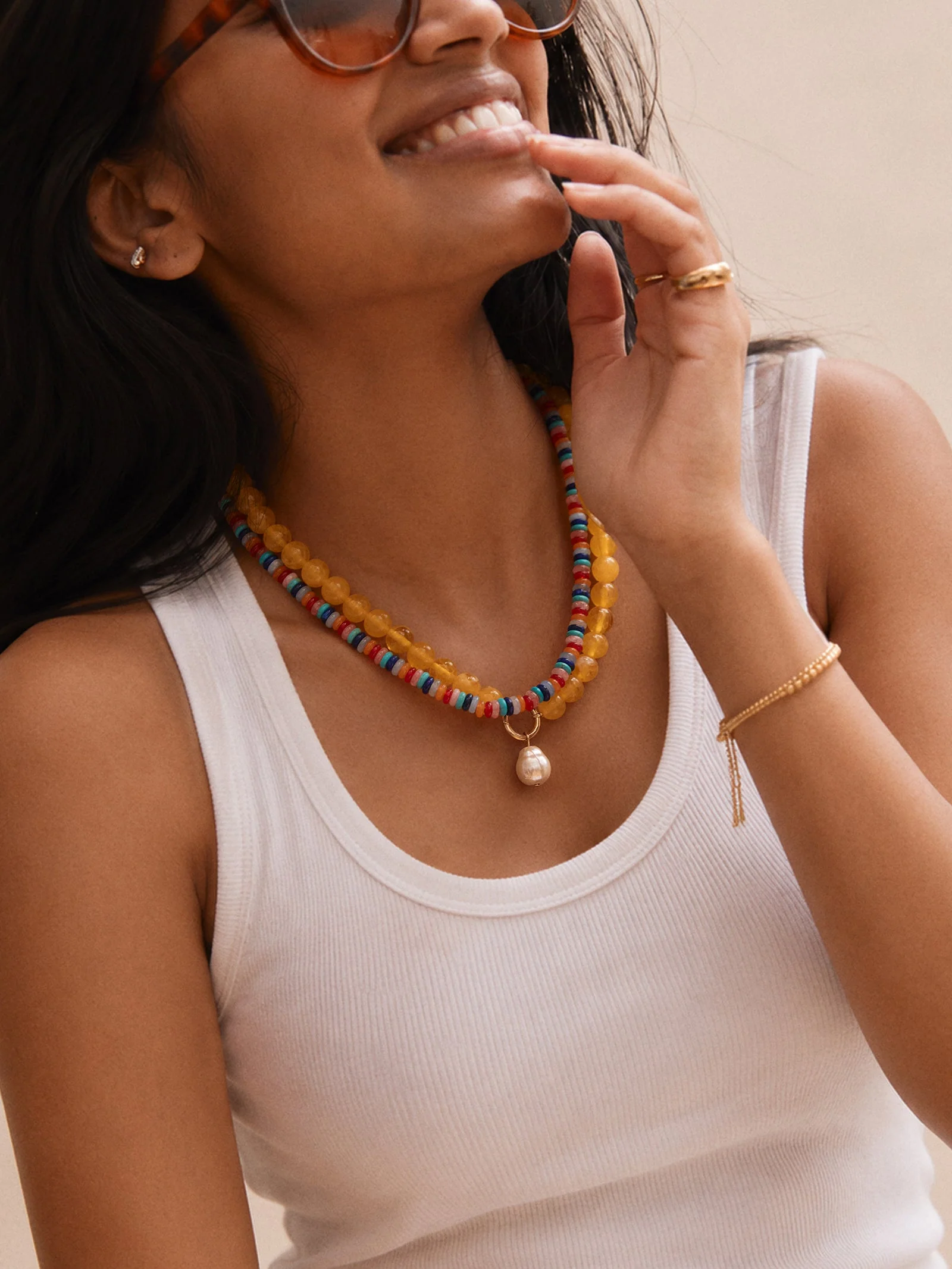 Jolene Semi-Precious Beaded Necklace - Red/Blue Multi