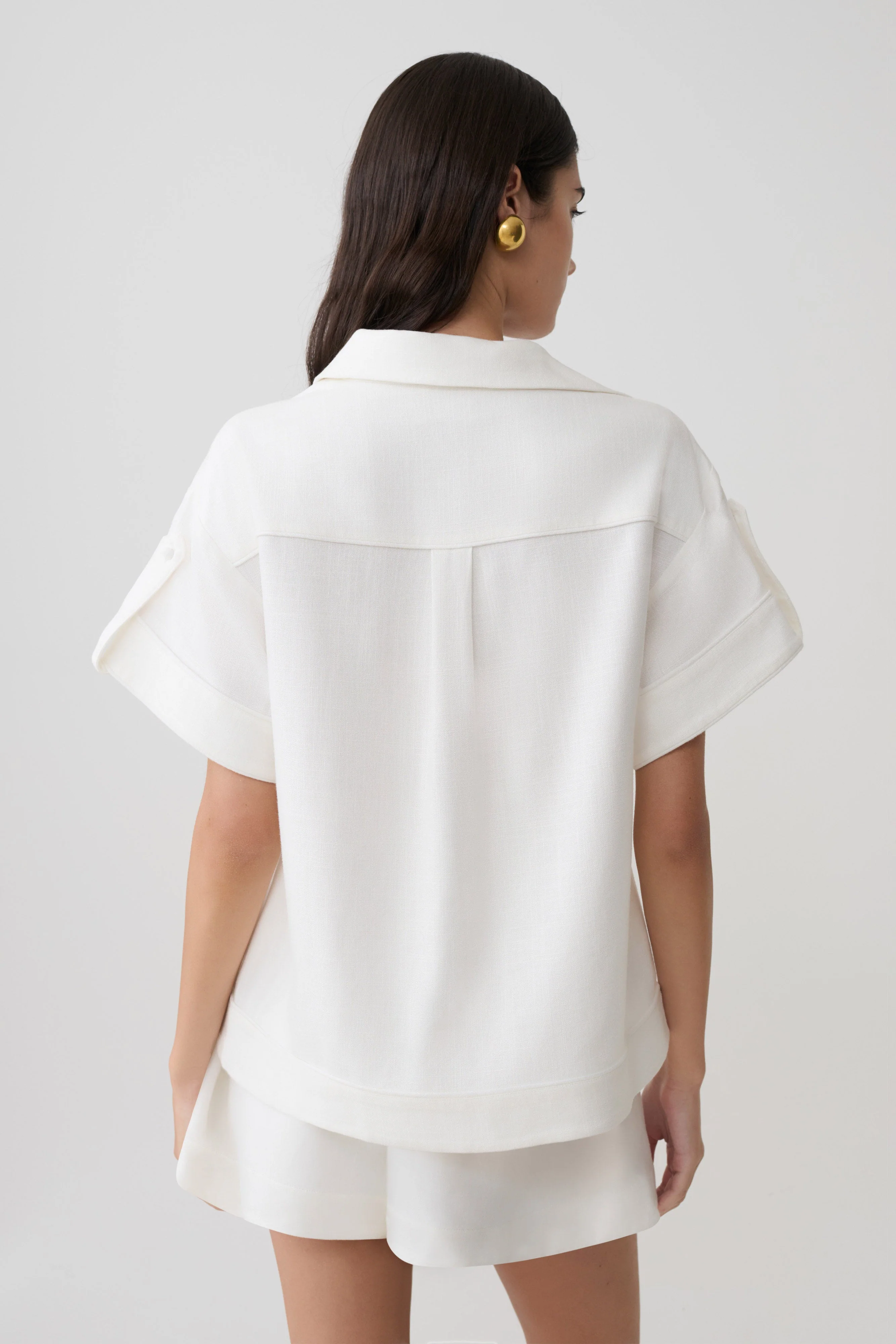 Selena Linen Short Sleeve Shirt - White