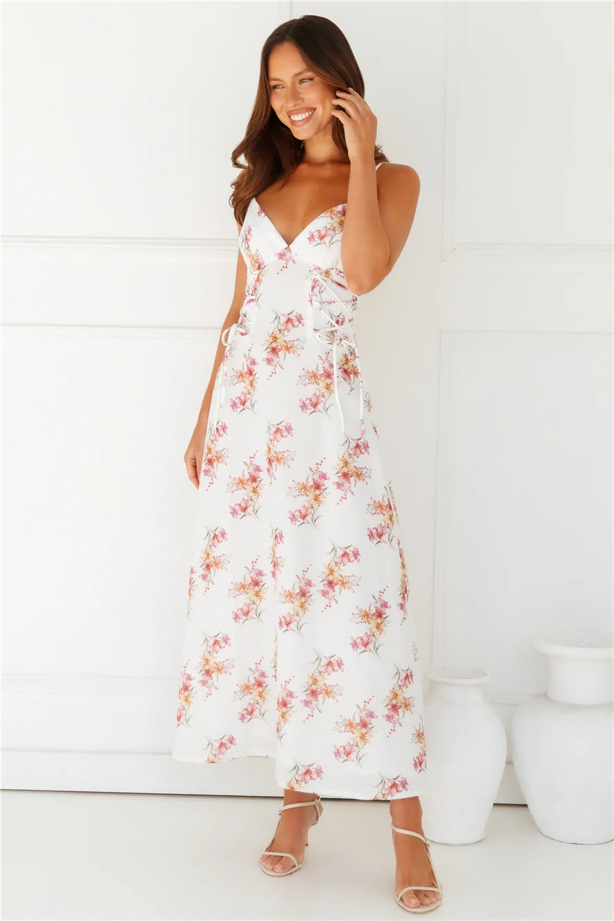 Botanical Ballerina Midi Dress White - luluinthesky