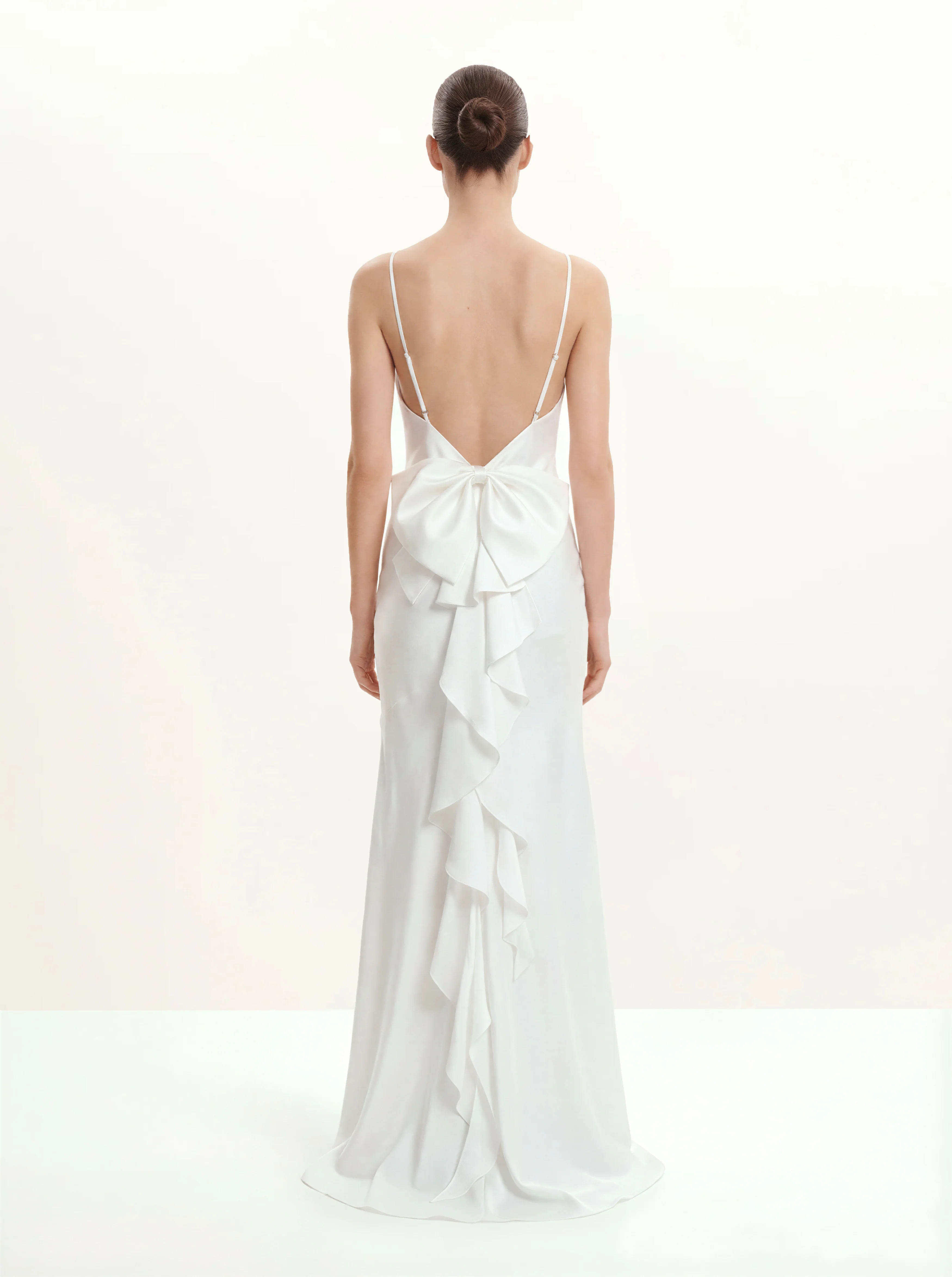 Satin Cowl-Neck Bow-Back Maxi Dress - White