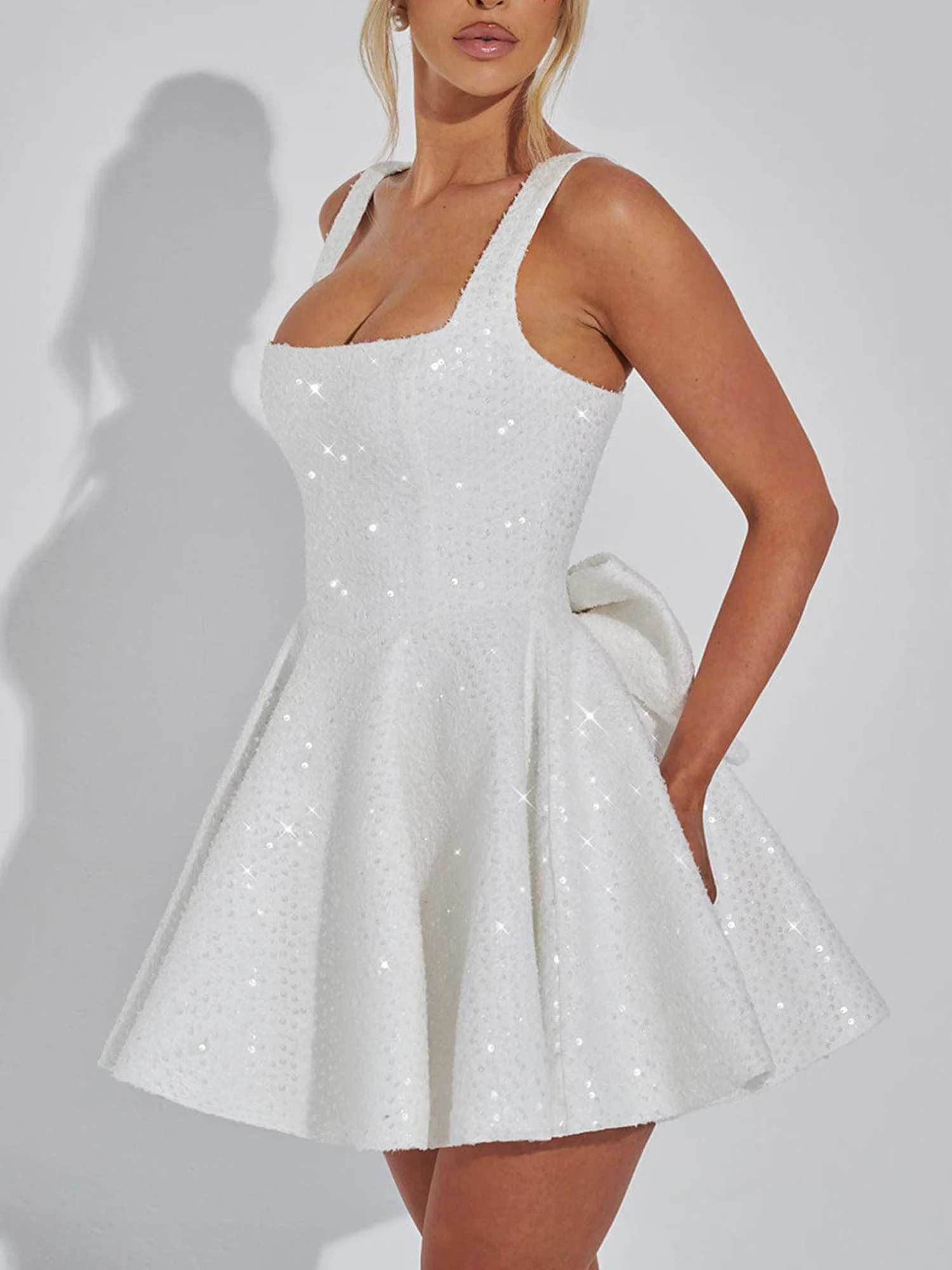 Sequin Detail Flared Mini Dress