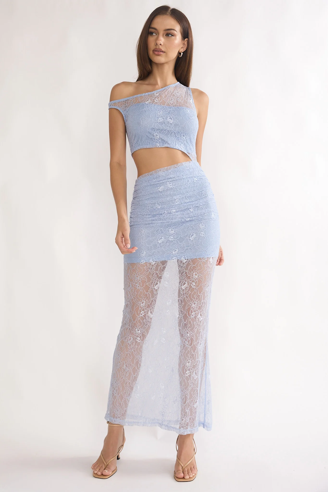 Havira Lace Overlay Cut-Out Maxi Dress Blue